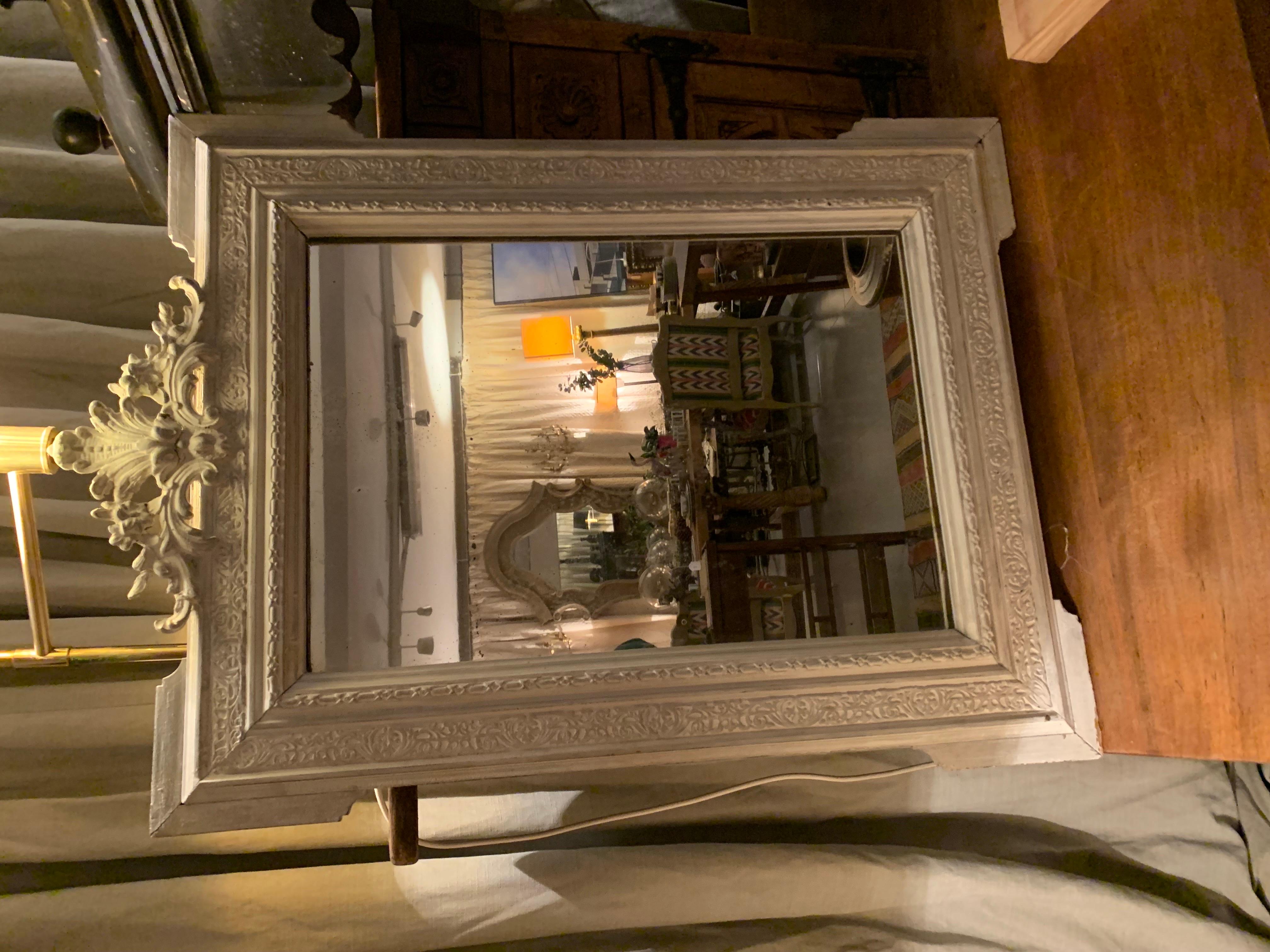 French, 19th Century, Hand Carved Painted Wood Mirror For Sale 7