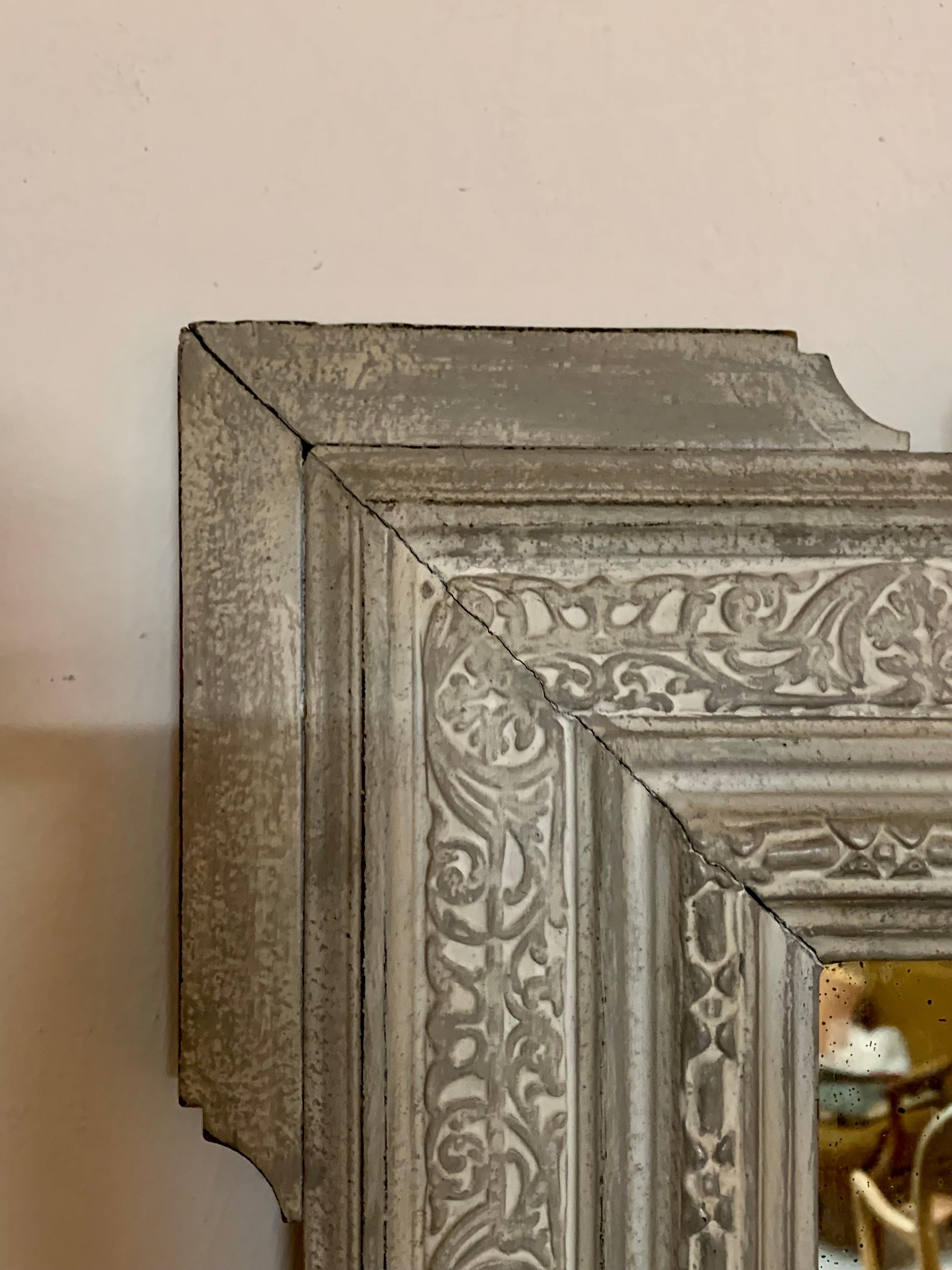 French, 19th Century, Hand Carved Painted Wood Mirror In Good Condition For Sale In Madrid, ES
