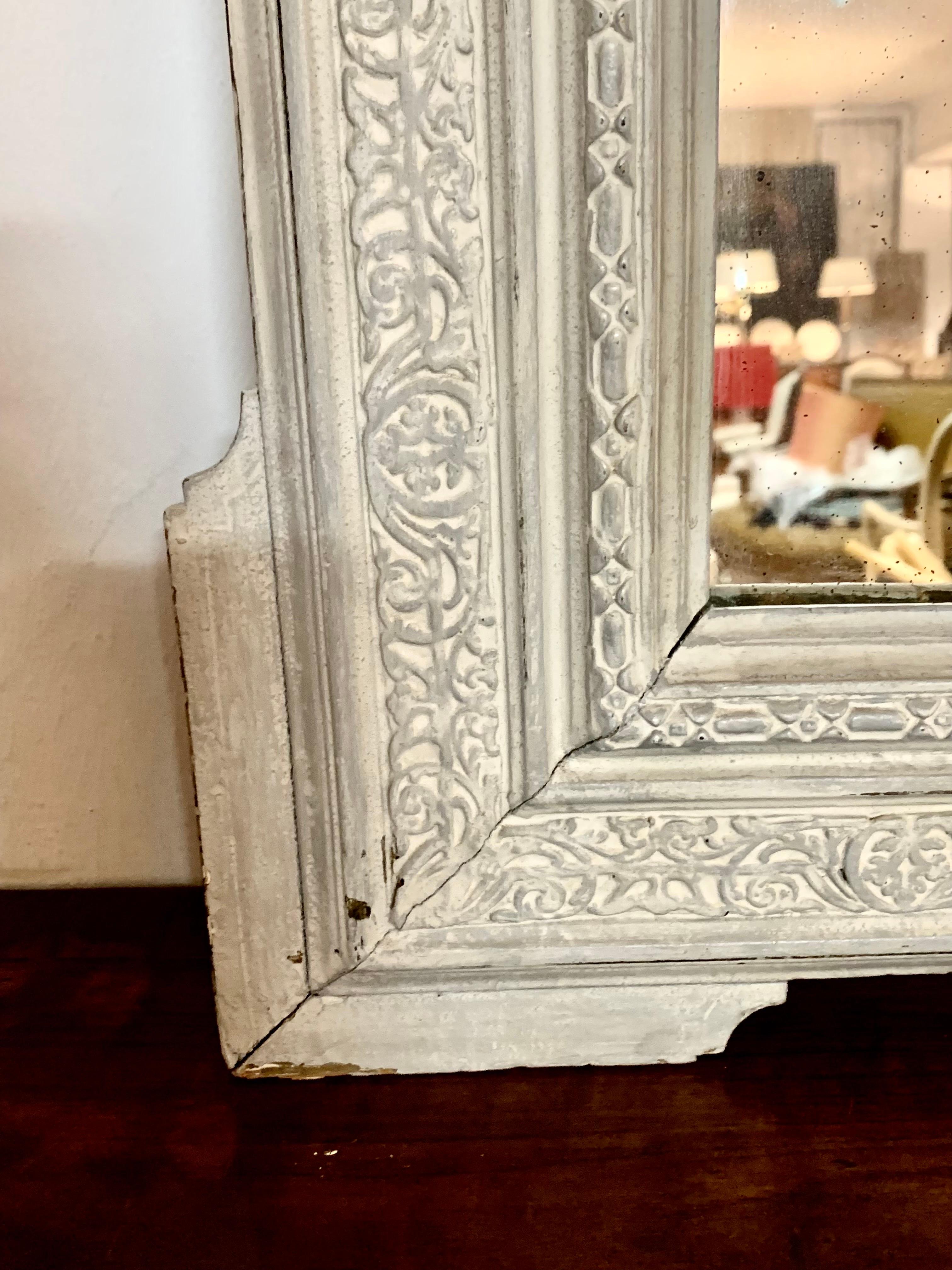 Glass French, 19th Century, Hand Carved Painted Wood Mirror For Sale