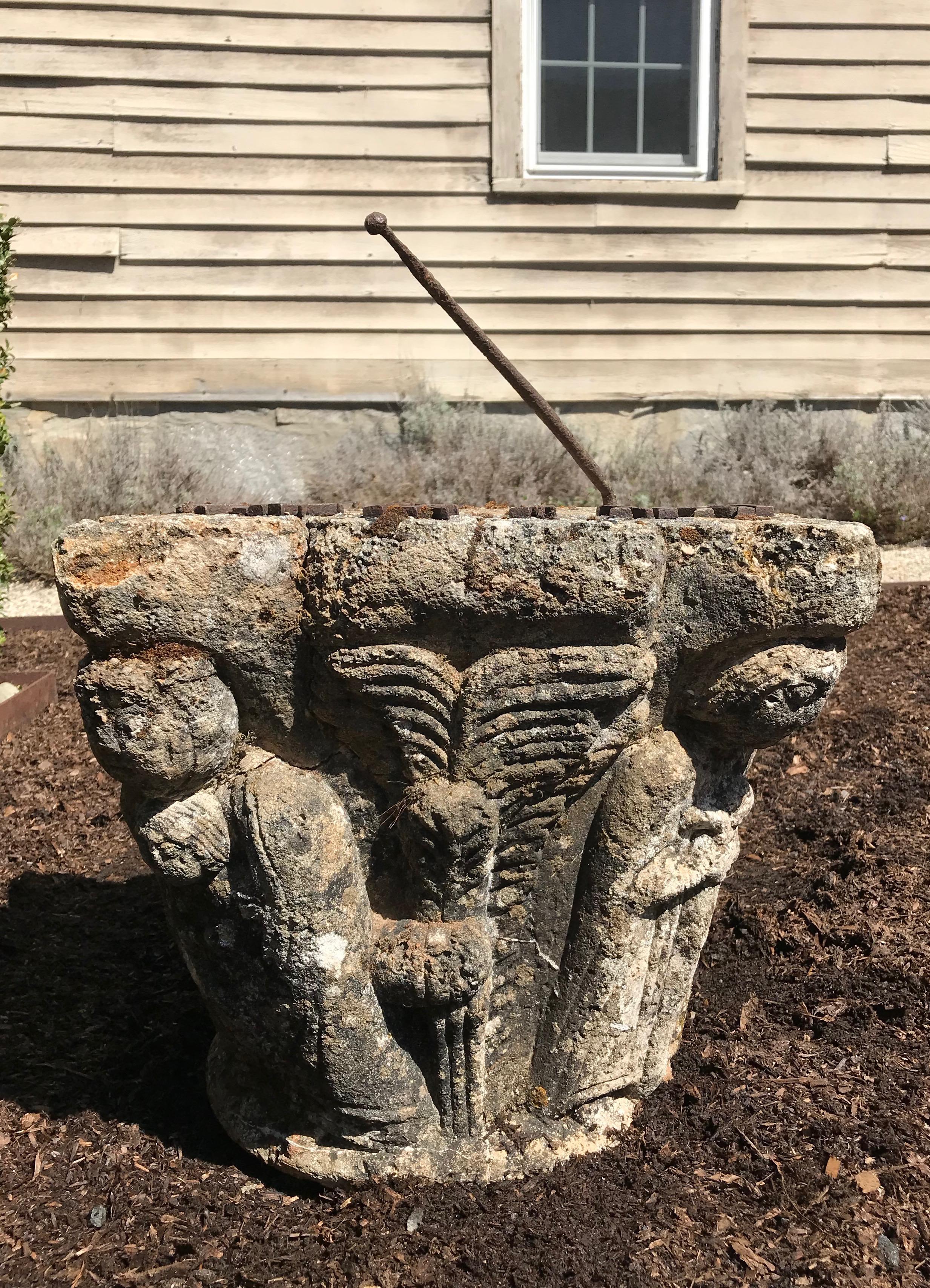 Hand-Carved French 19th Century Hand Carved Stone Capital Sundial