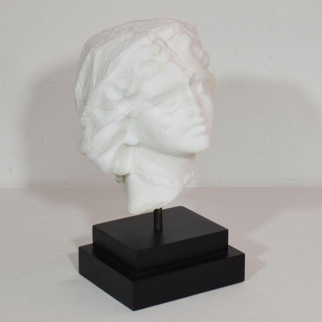 Belle Époque French 19th Century Hand carved White Marble Head