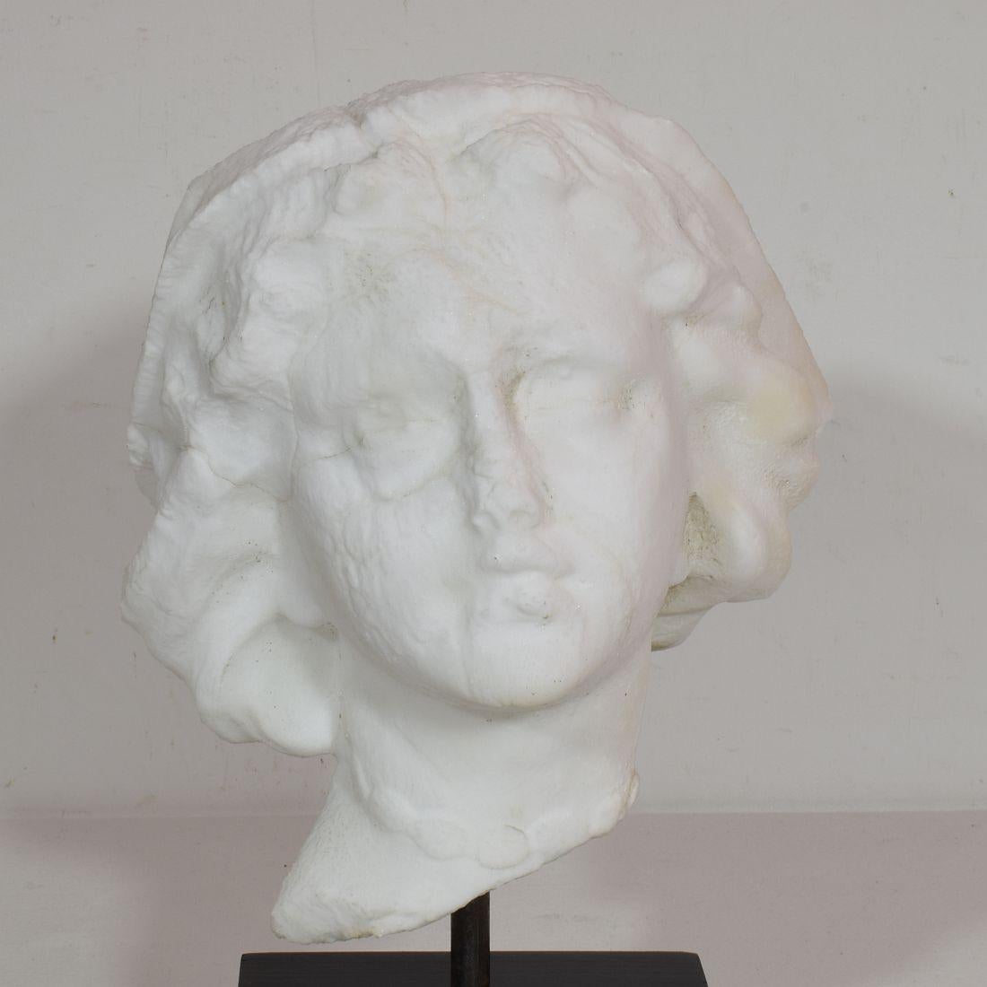 French 19th Century Hand carved White Marble Head 2
