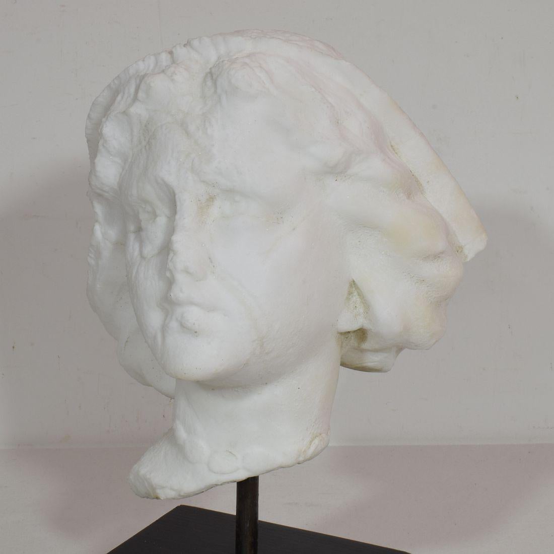 French 19th Century Hand carved White Marble Head 3