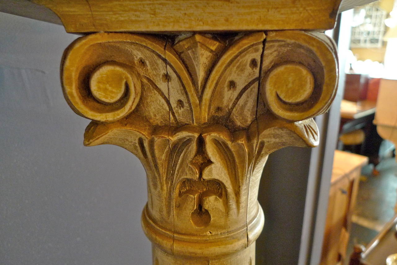 French 19th Century Hand Carved Wood Column or Pedestal In Distressed Condition In Santa Monica, CA