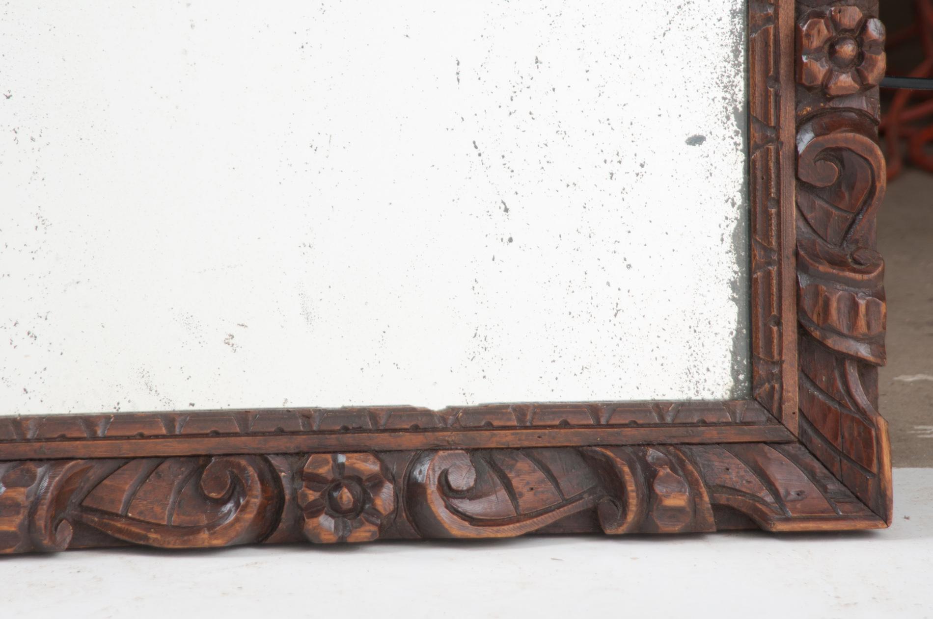French 19th Century Hand Carved Wood Mirror In Good Condition In Baton Rouge, LA