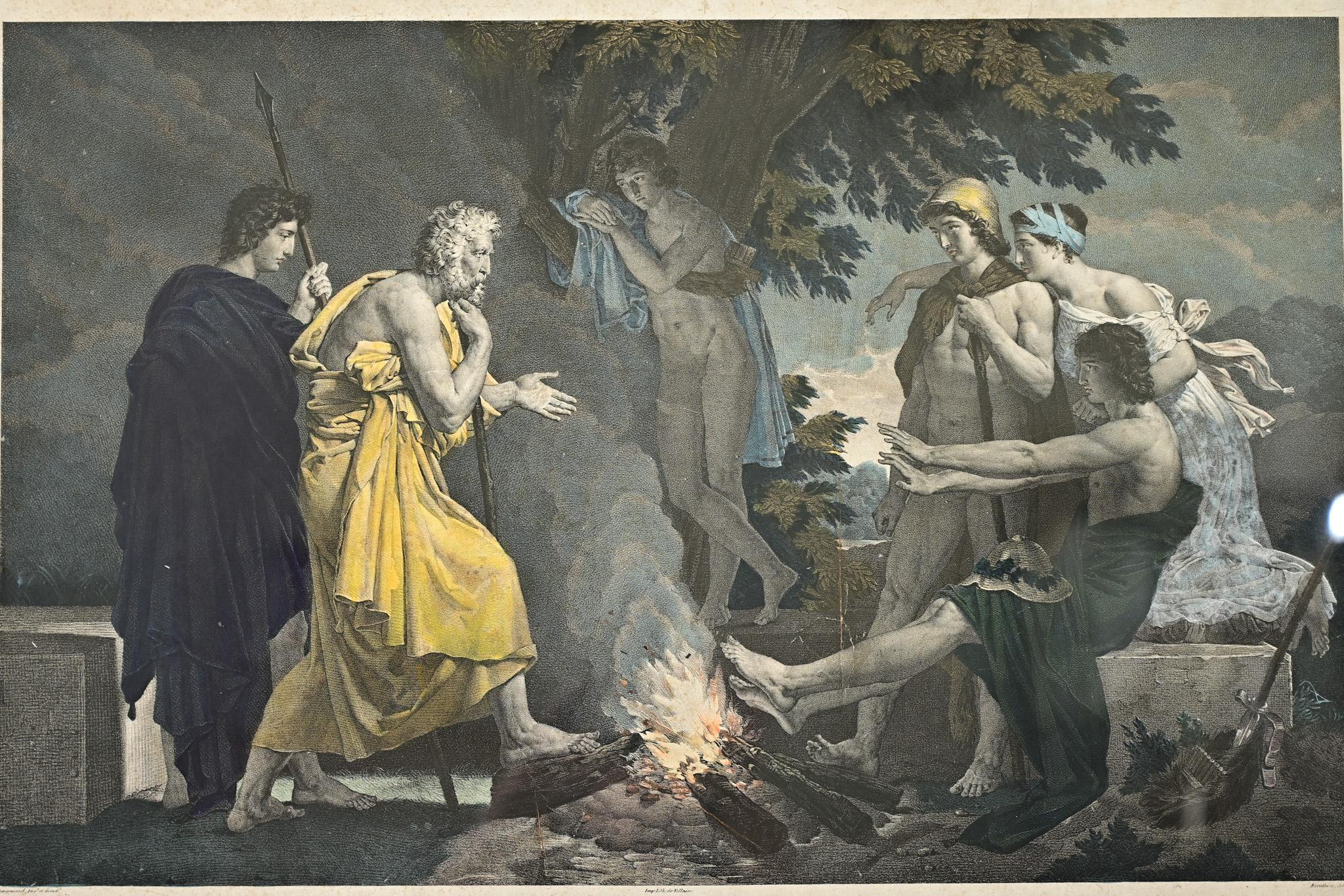 French 19th Century Hand-colored Fragonard Lithograph For Sale 3
