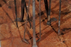 French 19th Century Hand Forged-Iron Five-Piece Fireplace Set with Fleur-de-Lys