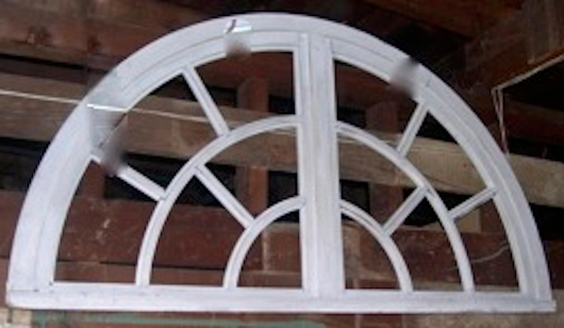 French 19th century painted half crescent window arch or mirror frame. Sold as is. Plain or mirror glass can be fitted.