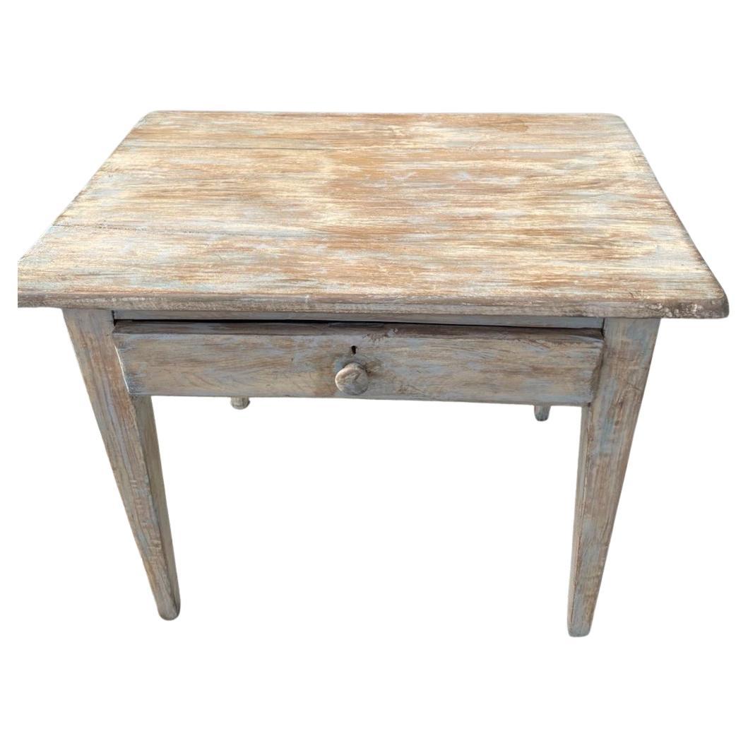 French 19th Century Hand-Painted  Rustic Pine End Table With One Center Drawer In Distressed Condition For Sale In Santa Monica, CA