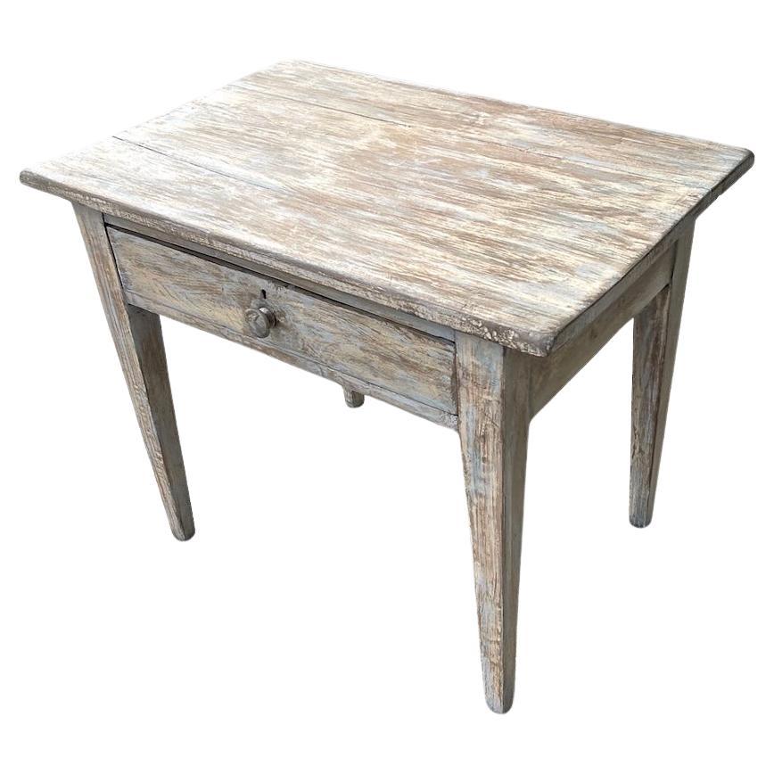 French 19th Century Hand-Painted  Rustic Pine End Table With One Center Drawer For Sale