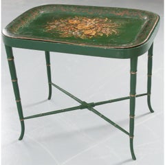 French 19th Century Hand Painted Tole Tray on Reproduction Table