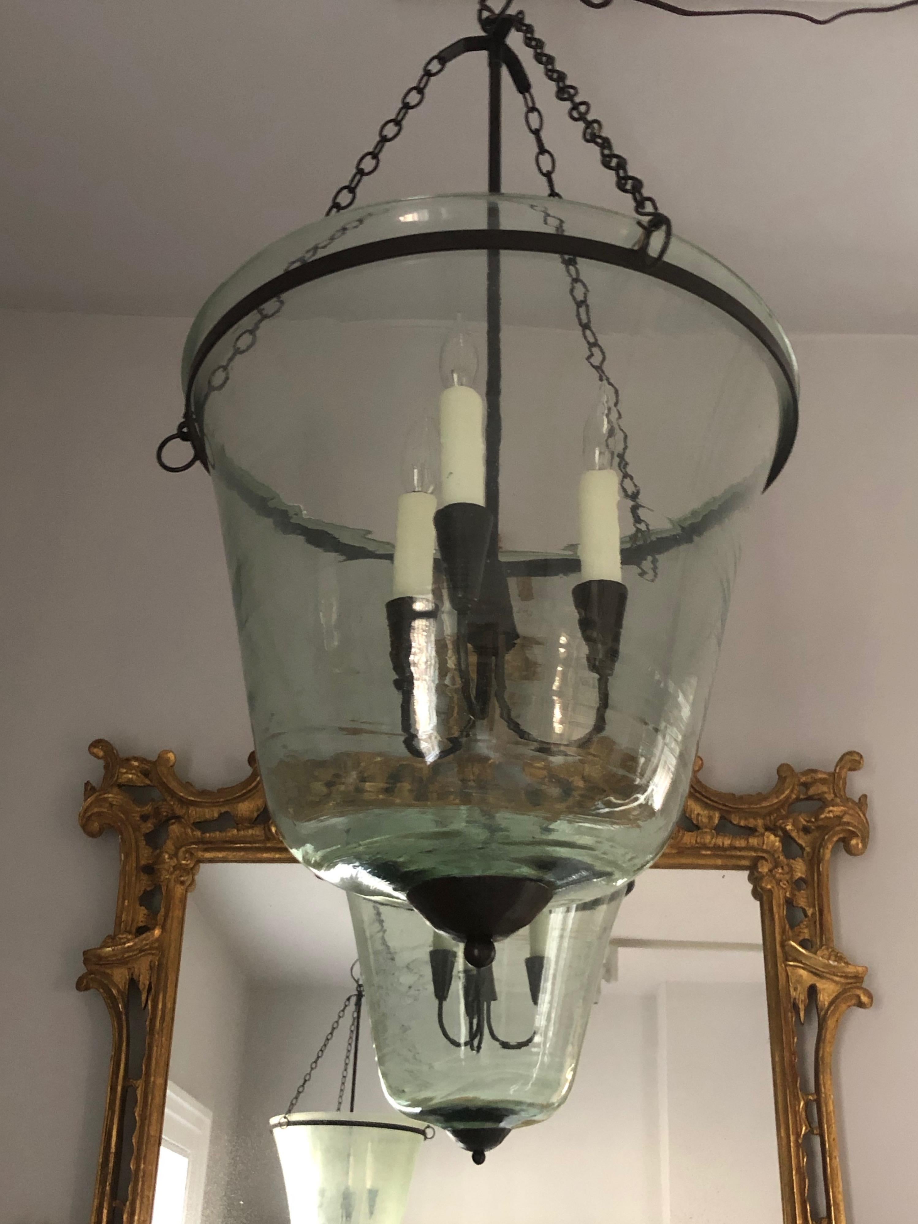 French 19th Century Handblown Garden Bell Cloche Hanging Light 3