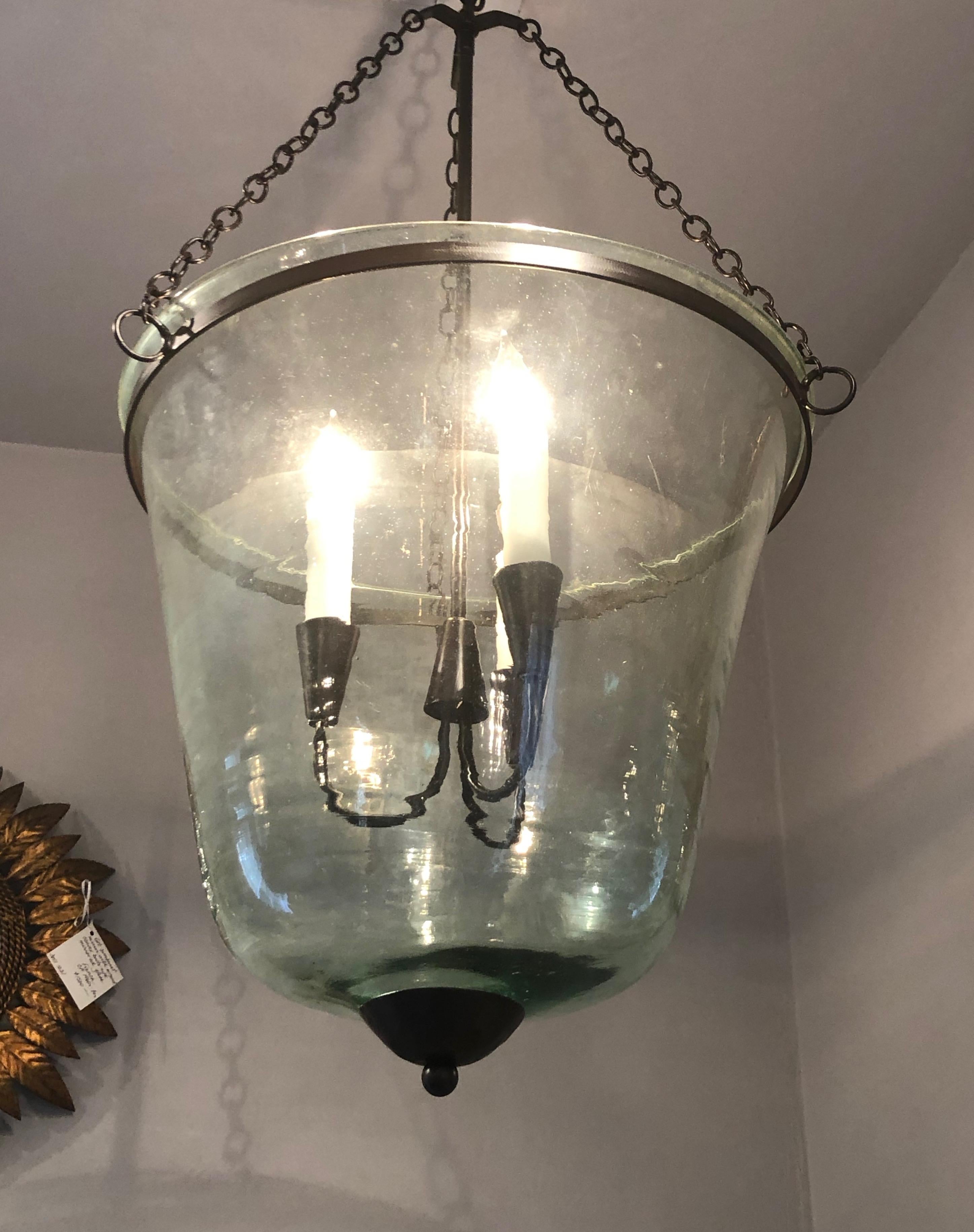 French 19th Century Handblown Garden Bell Cloche Hanging Light 5