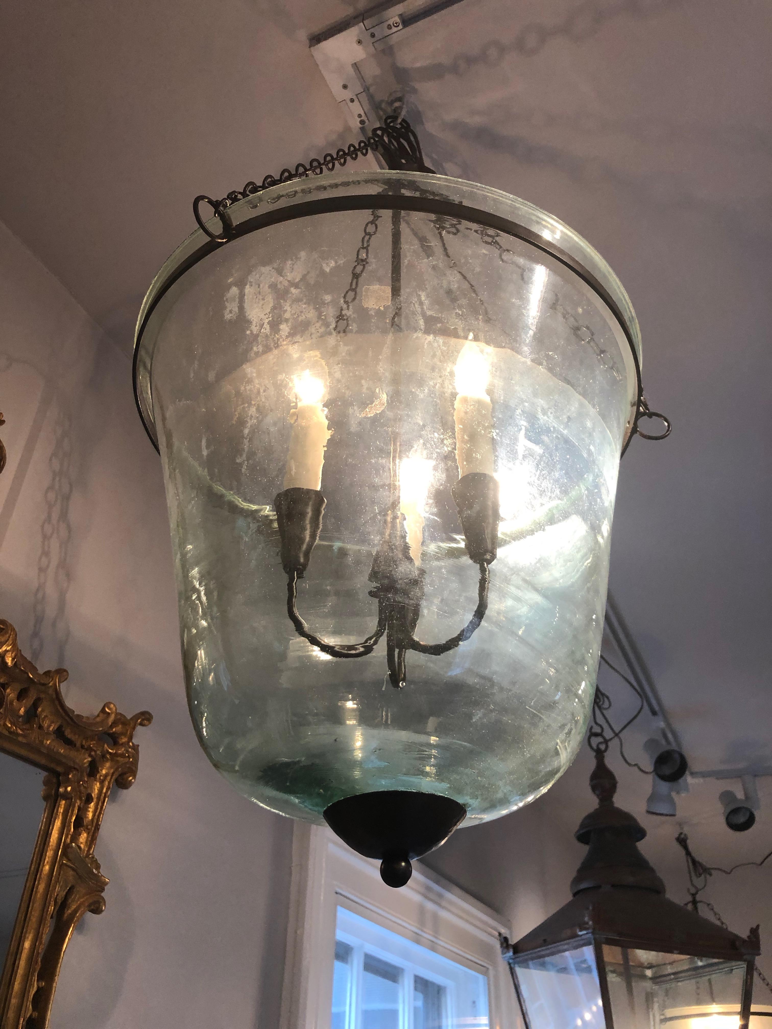 French 19th Century Handblown Garden Bell Cloche Hanging Light 6