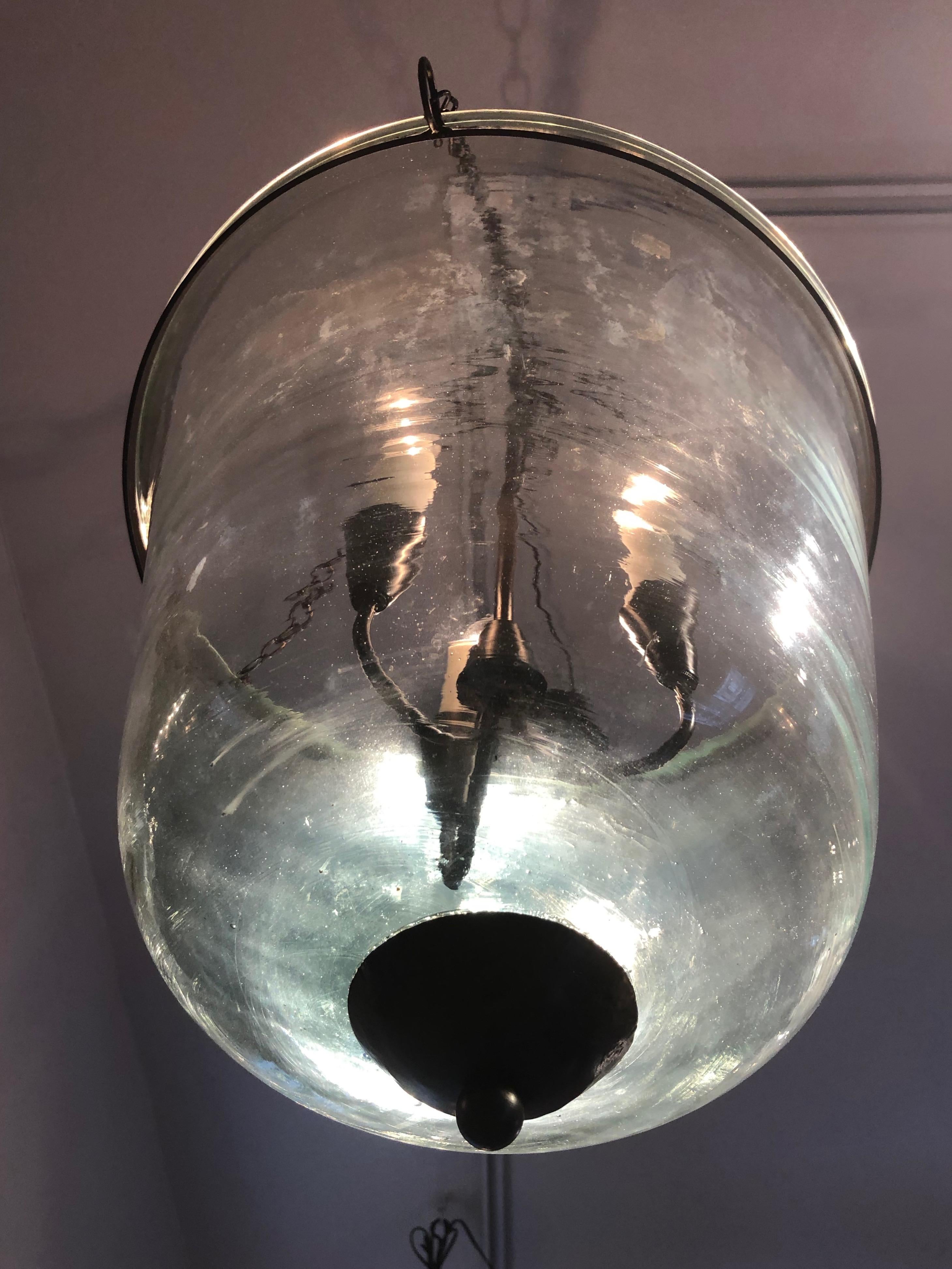 French 19th Century Handblown Garden Bell Cloche Hanging Light 7