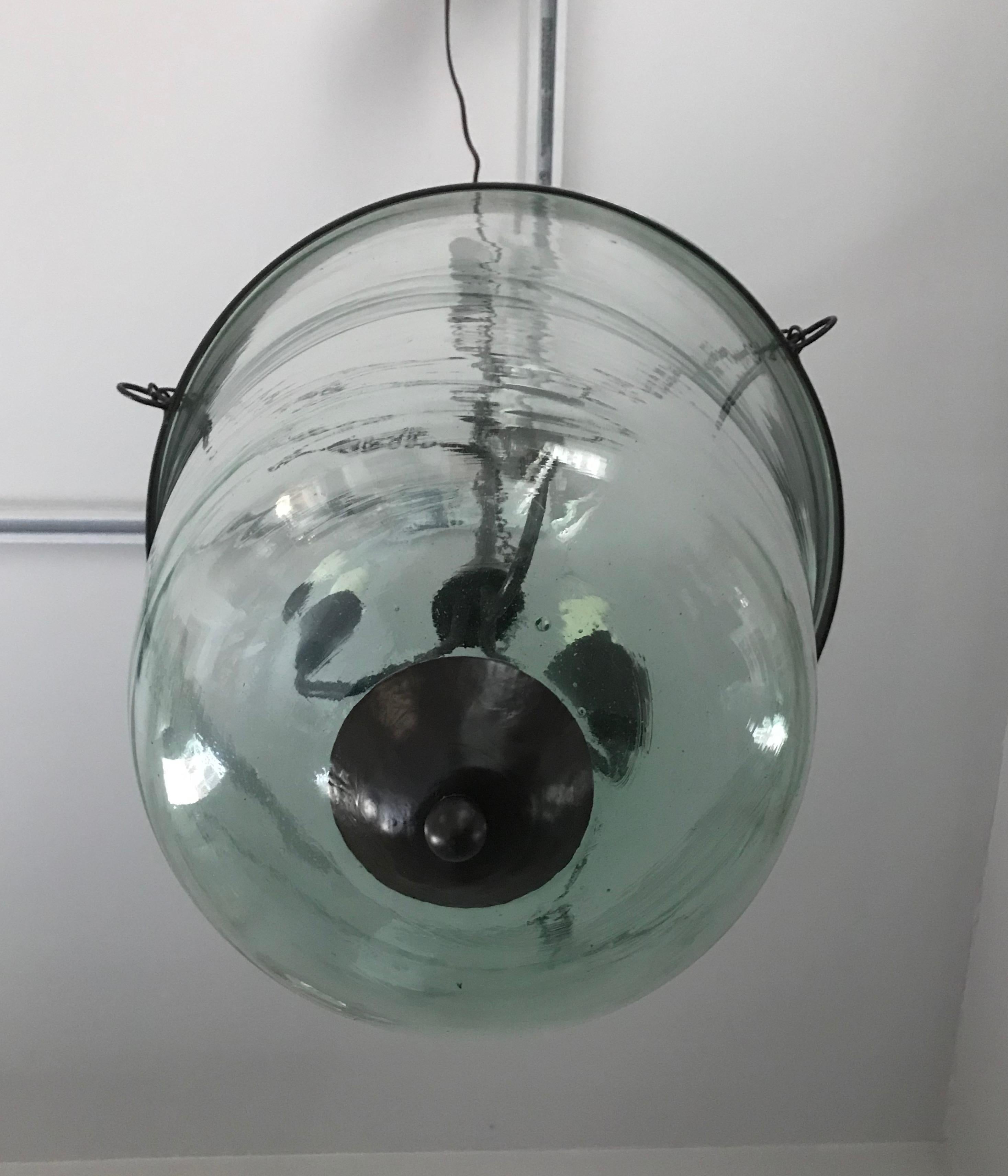 Hand-Crafted French 19th Century Handblown Garden Bell Cloche Hanging Light