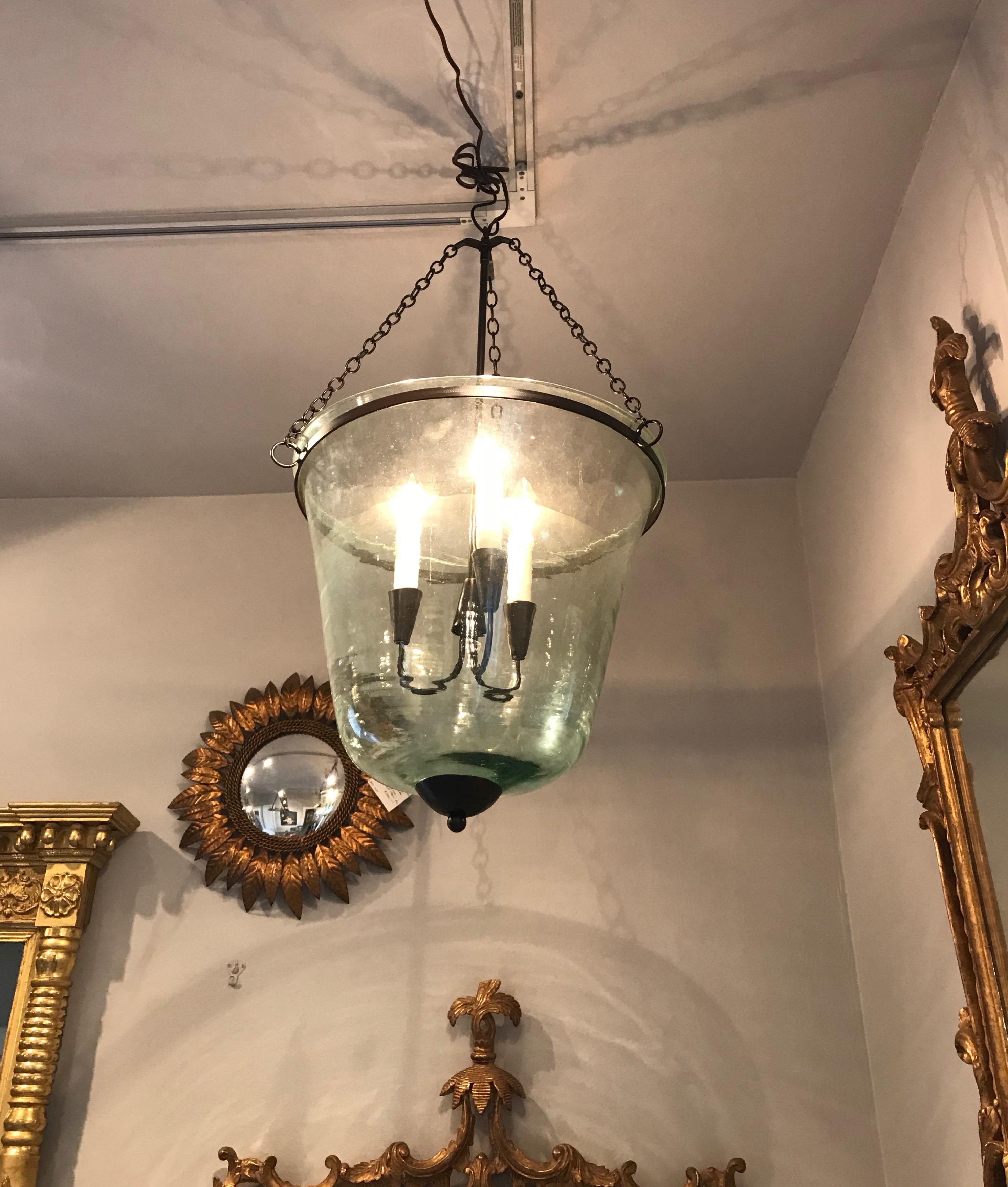 French 19th Century Handblown Garden Bell Cloche Hanging Light In Good Condition In Woodbury, CT