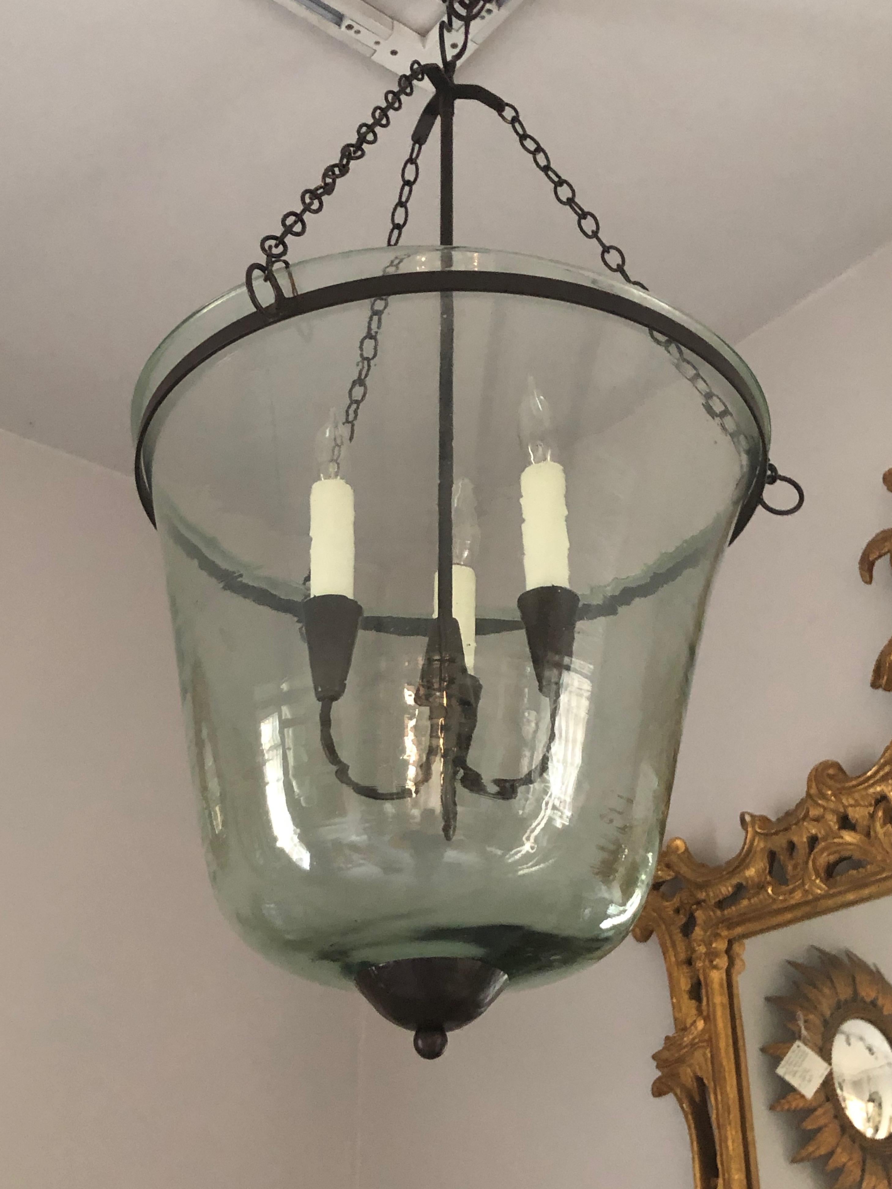 Blown Glass French 19th Century Handblown Garden Bell Cloche Hanging Light