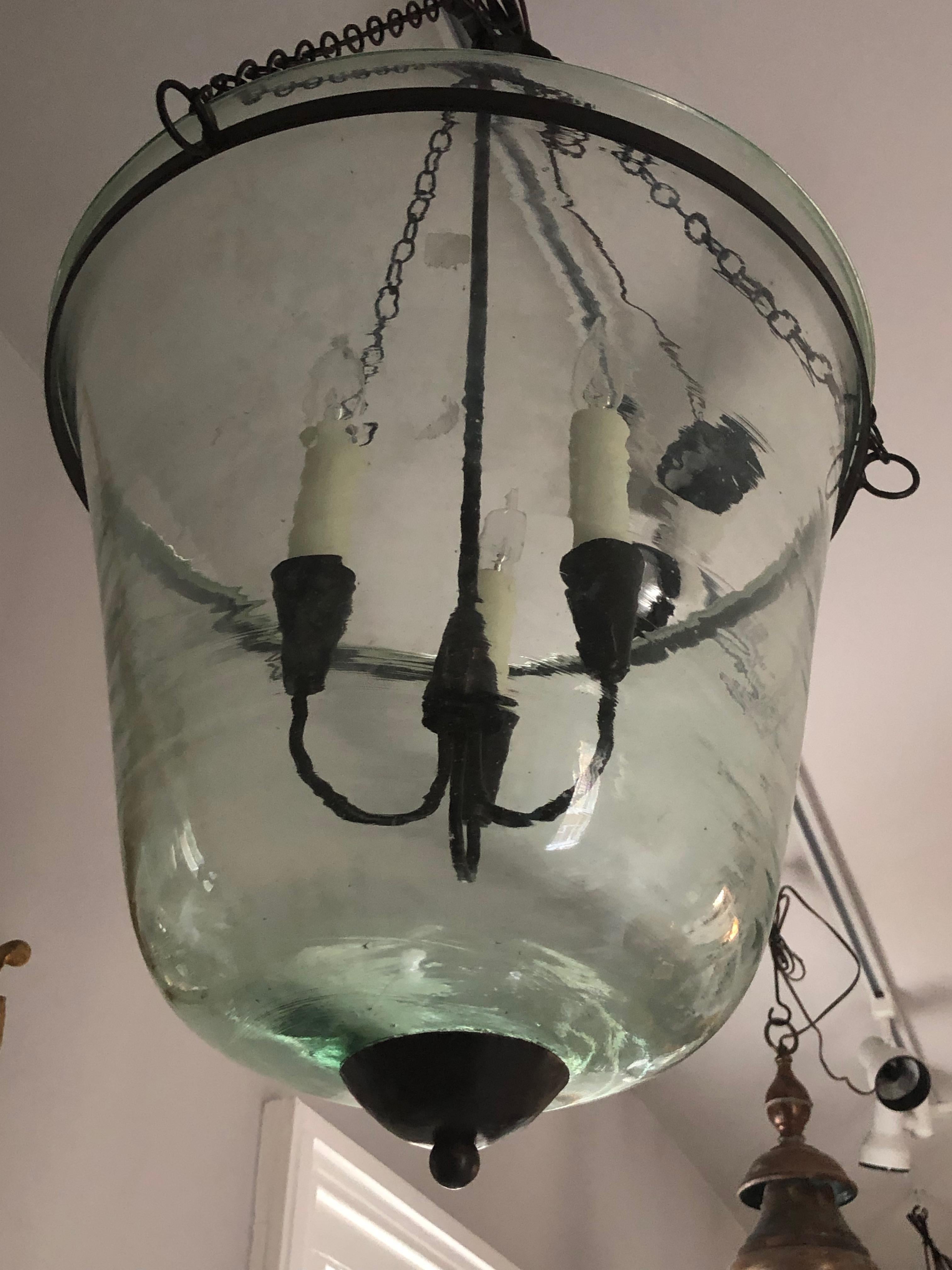 French 19th Century Handblown Garden Bell Cloche Hanging Light 2