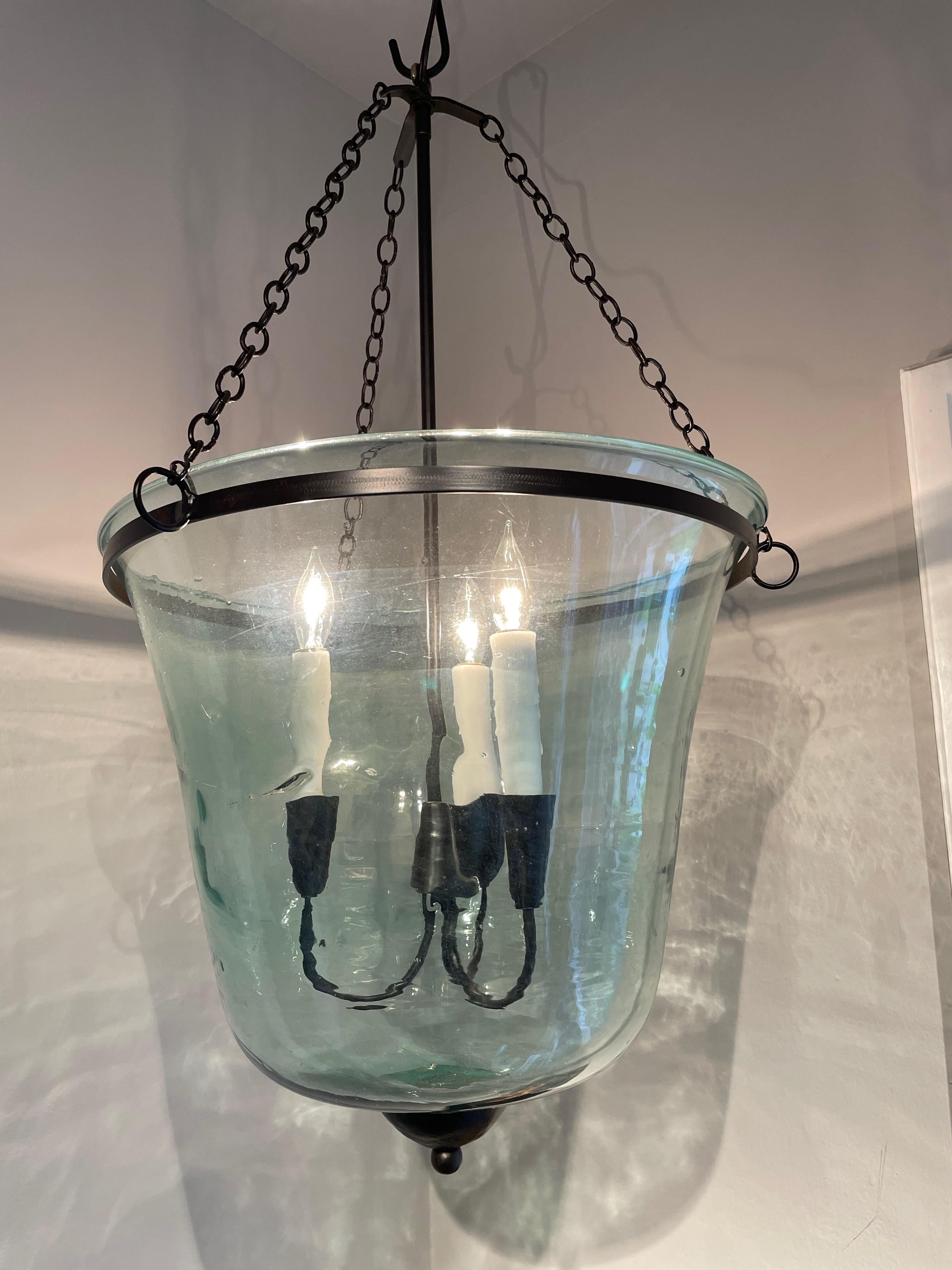 Hand-Crafted French 19th Century Handblown Glass Bell Cloche Hanging Light