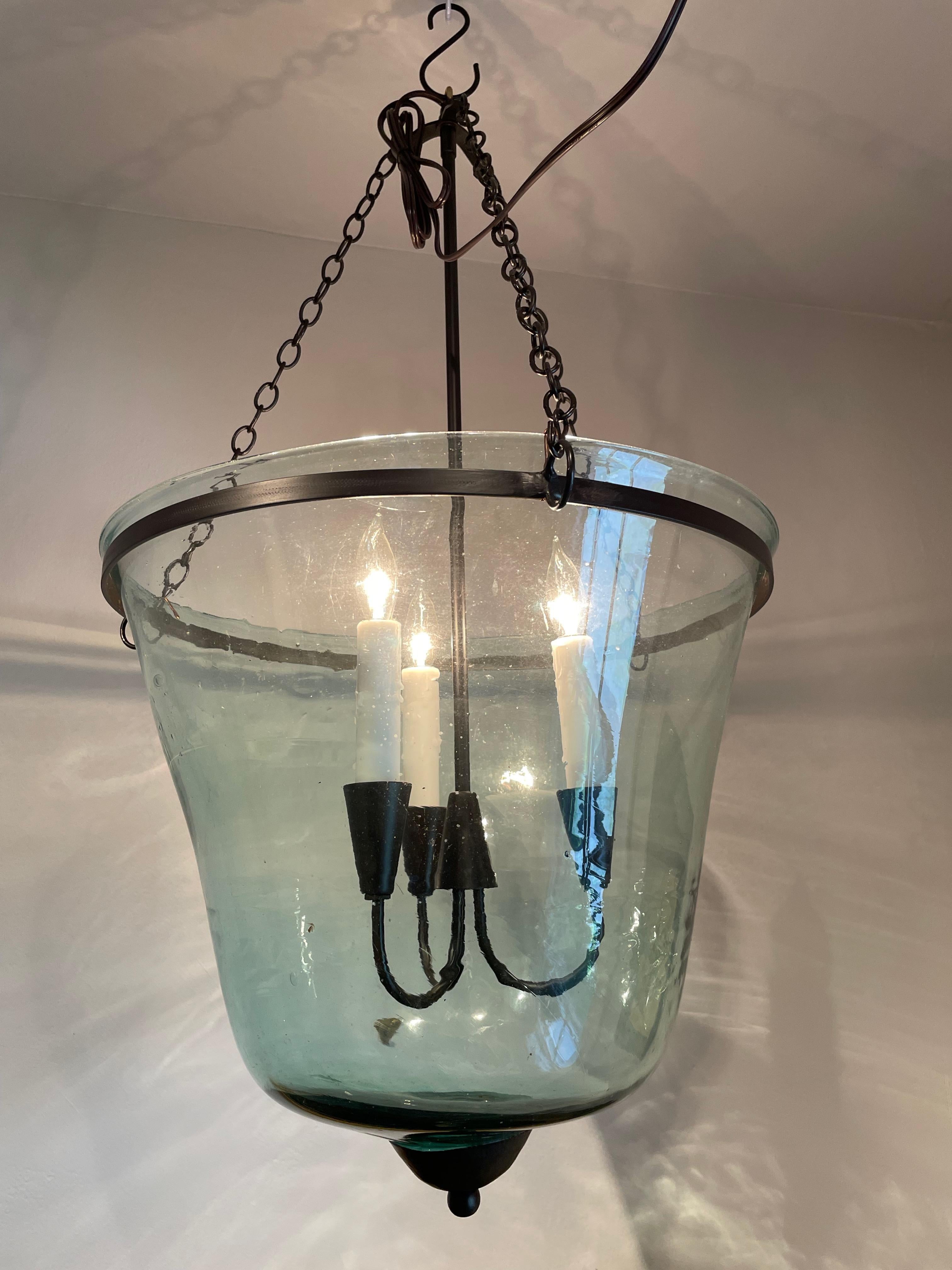 Hand-Crafted French 19th Century Handblown Glass Bell Cloche Hanging Light