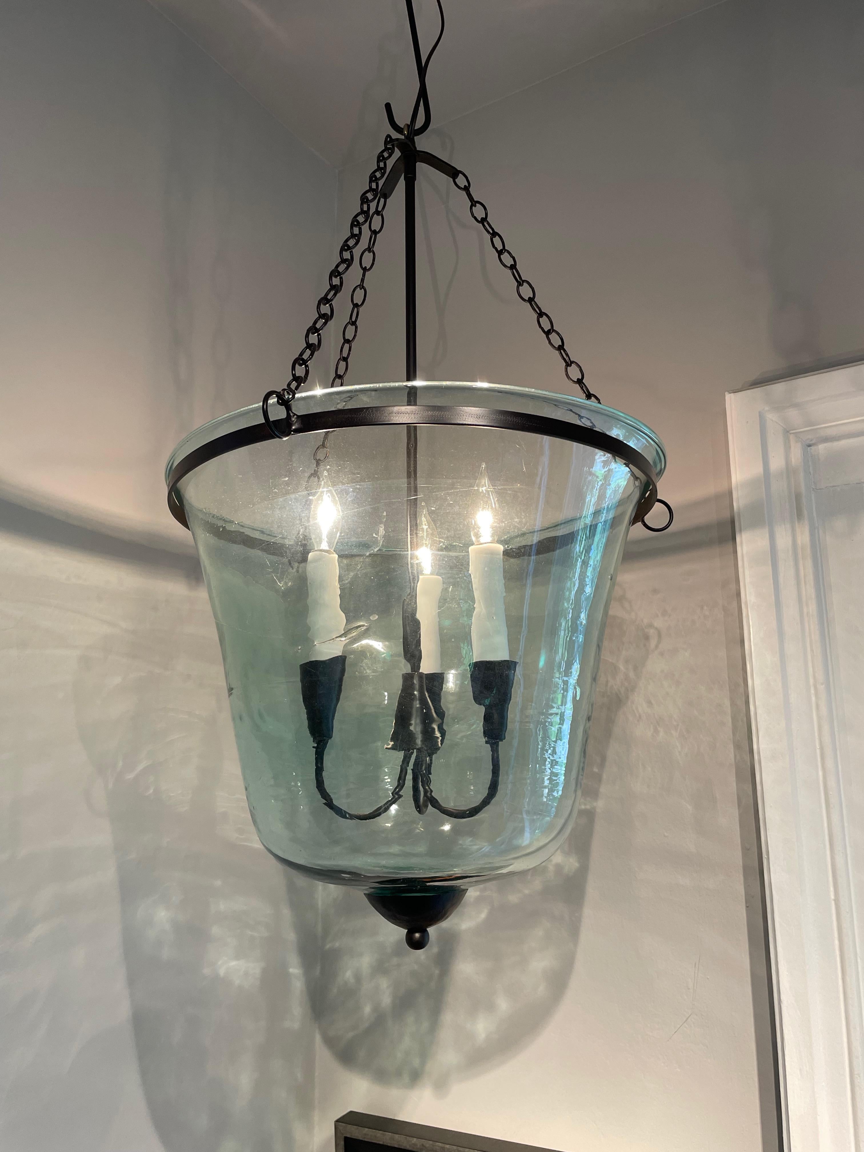 French 19th Century Handblown Glass Bell Cloche Hanging Light In Good Condition In Woodbury, CT