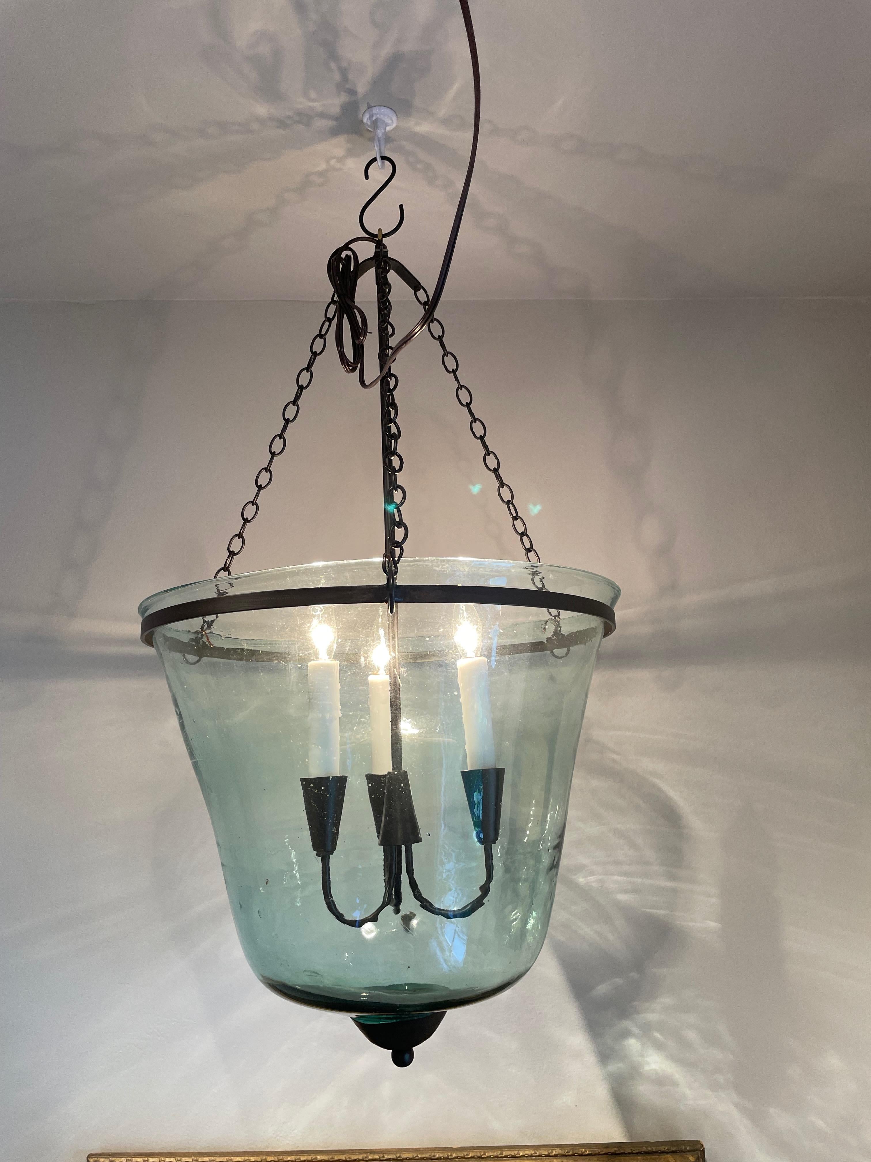 French 19th Century Handblown Glass Bell Cloche Hanging Light In Good Condition In Woodbury, CT