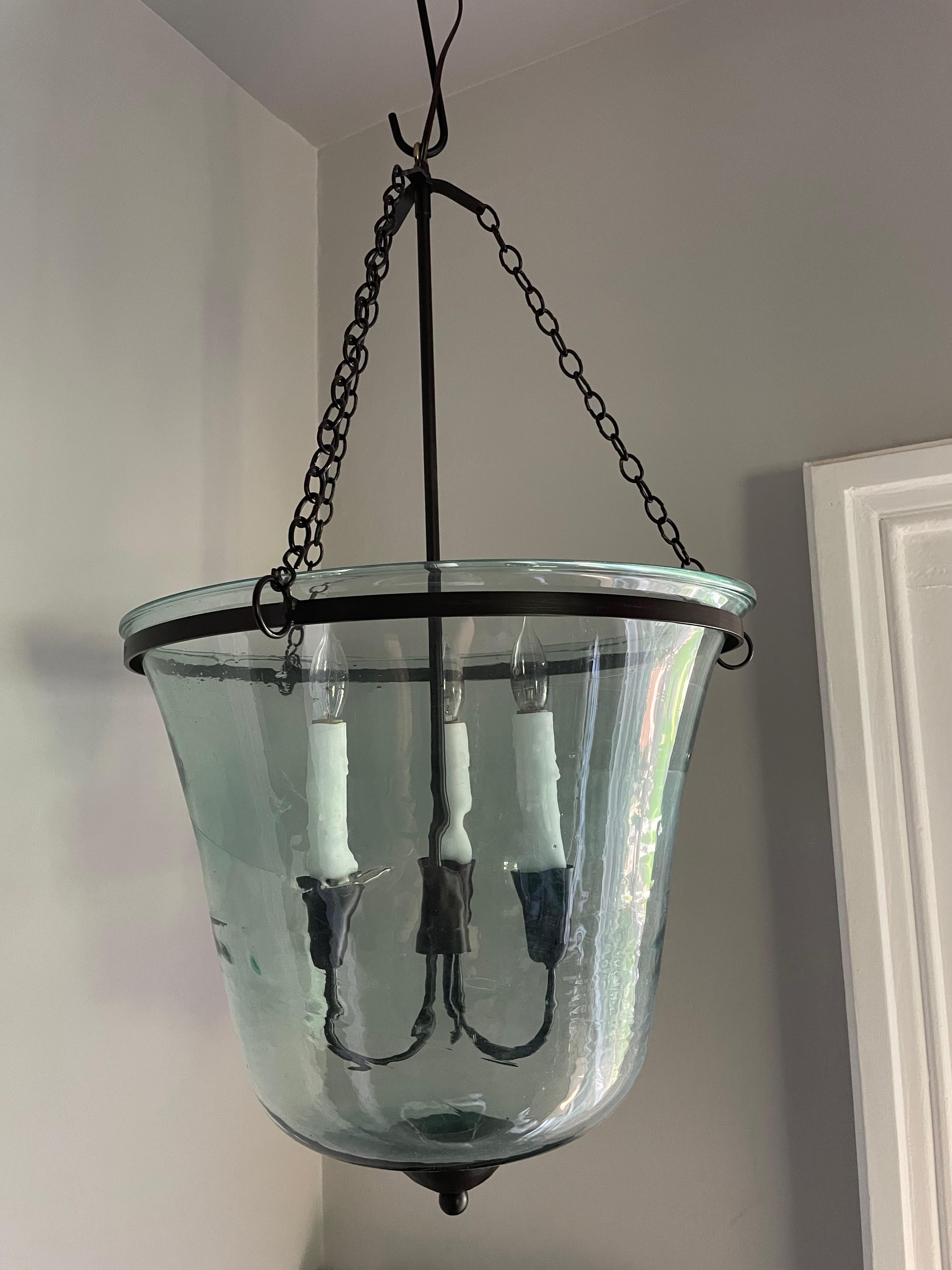 Blown Glass French 19th Century Handblown Glass Bell Cloche Hanging Light