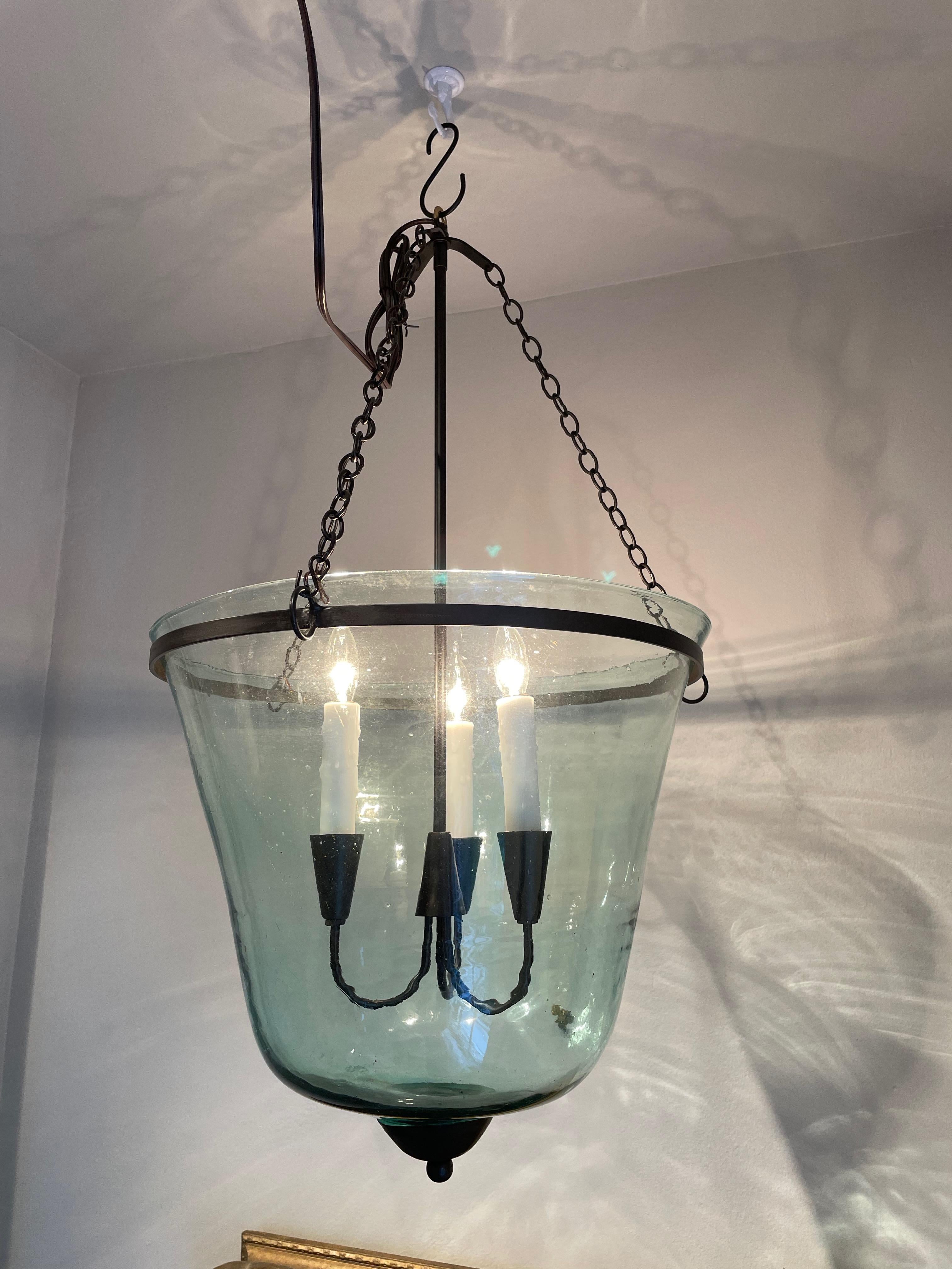 Blown Glass French 19th Century Handblown Glass Bell Cloche Hanging Light