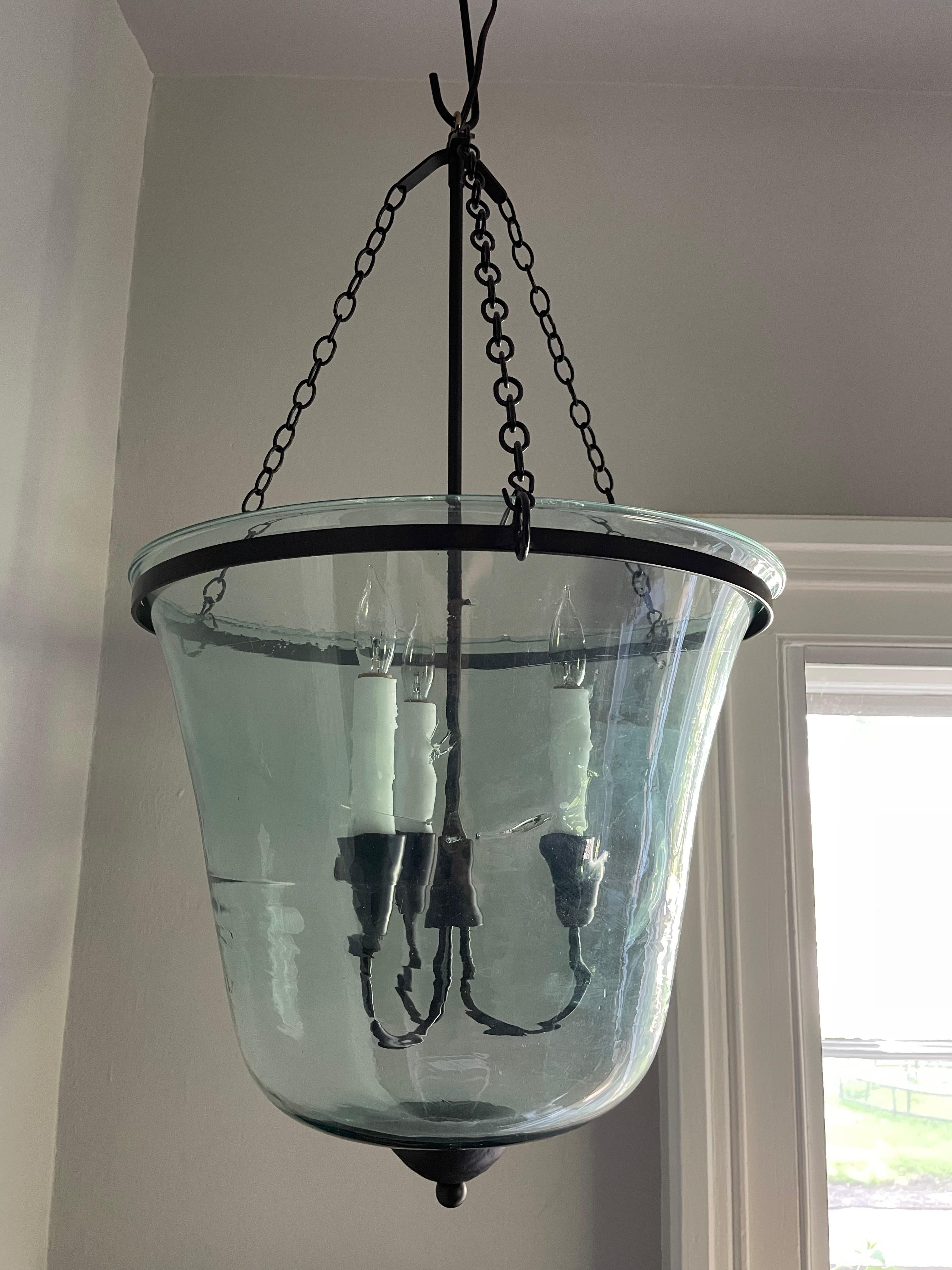 French 19th Century Handblown Glass Bell Cloche Hanging Light 1