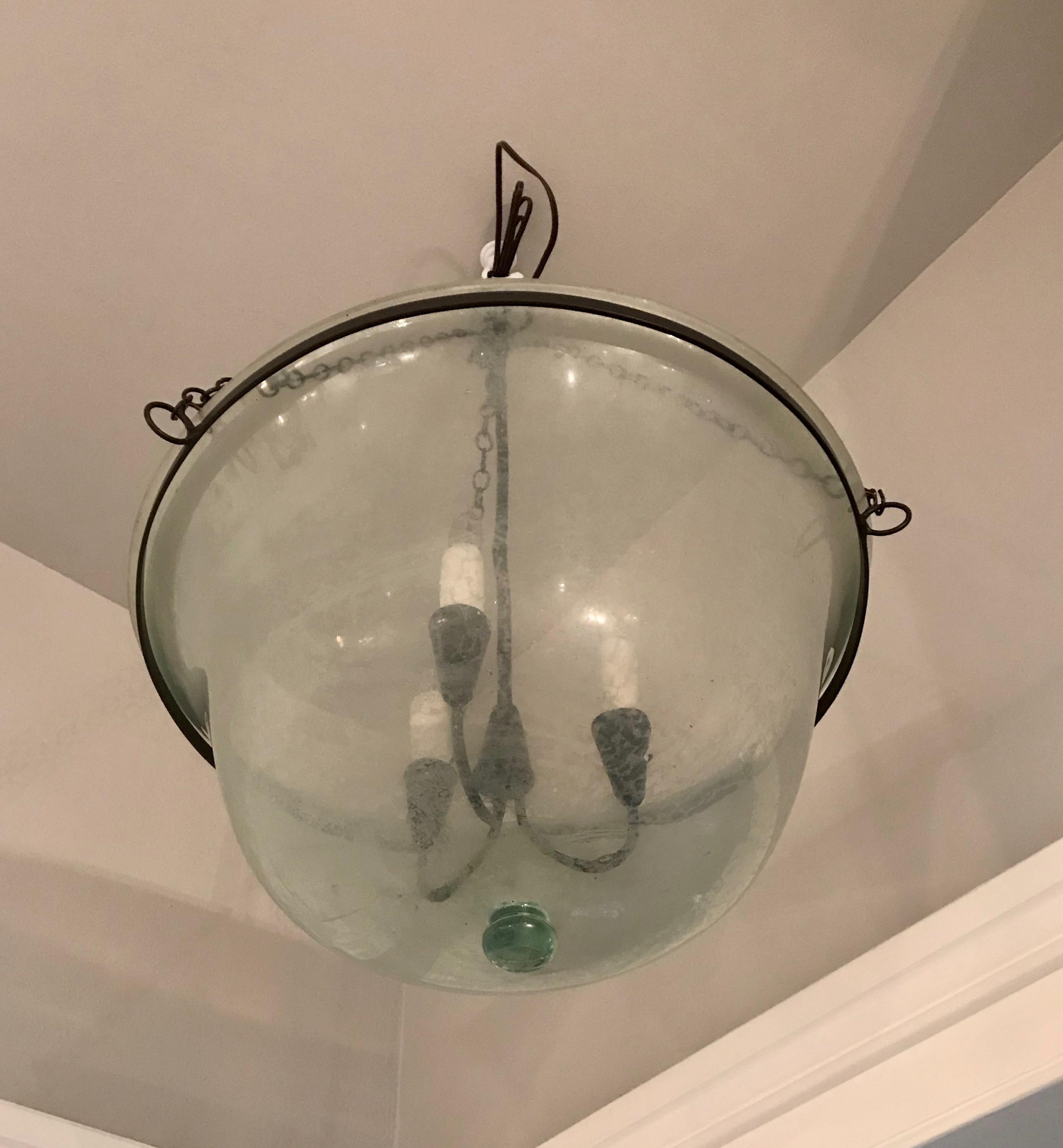 French 19th Century Hand Blown Glass Melon Cloche Hanging Light 6