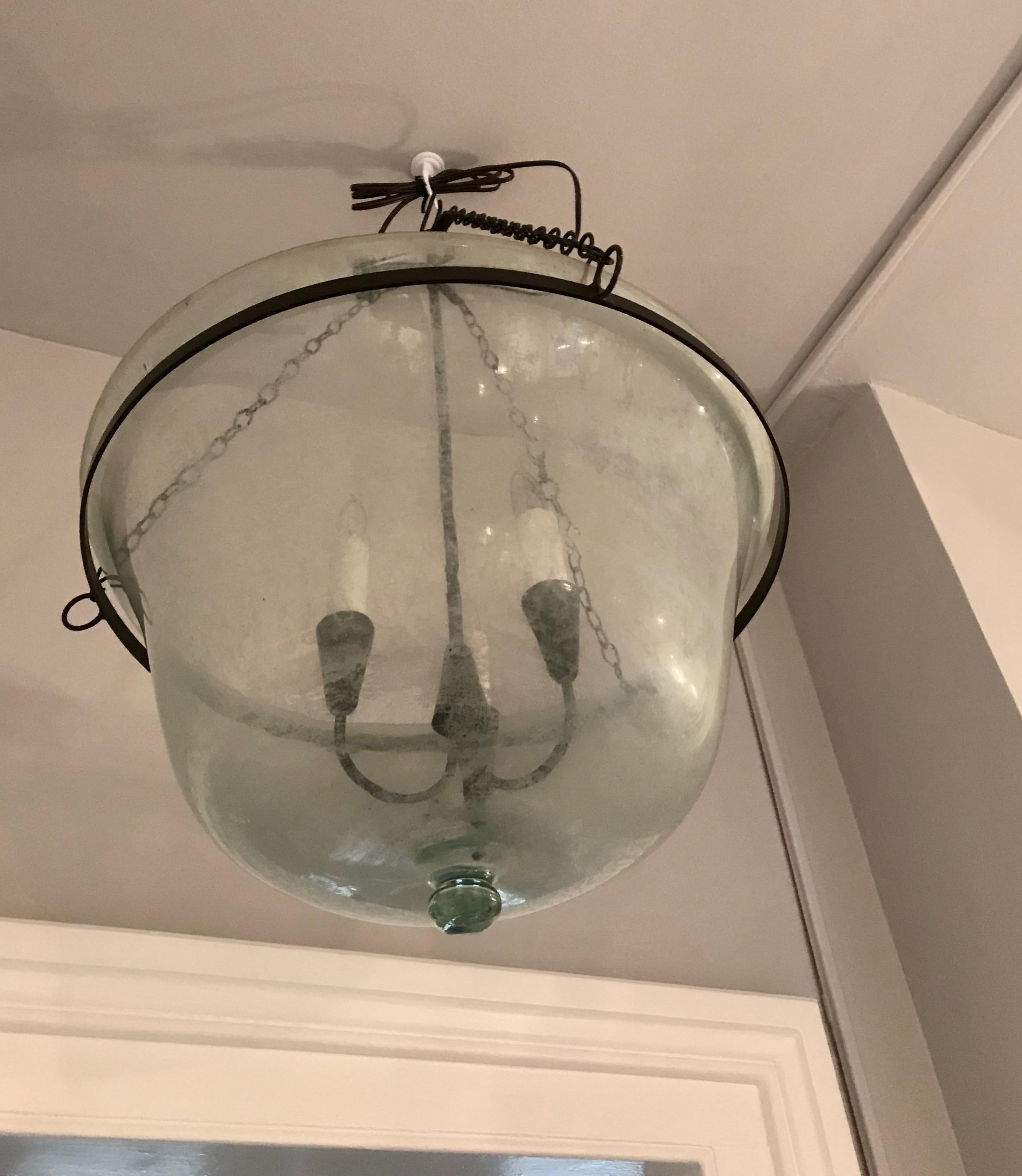 French 19th Century Hand Blown Glass Melon Cloche Hanging Light 7