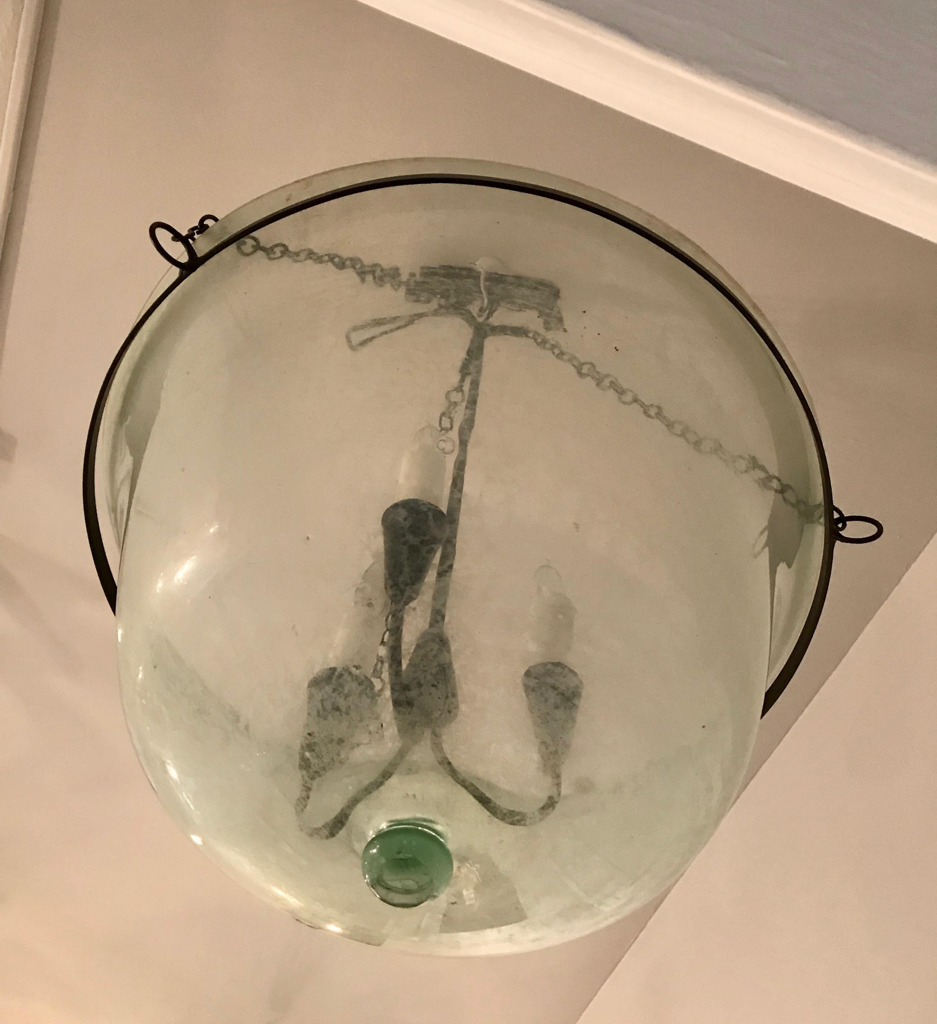 French 19th Century Hand Blown Glass Melon Cloche Hanging Light 8
