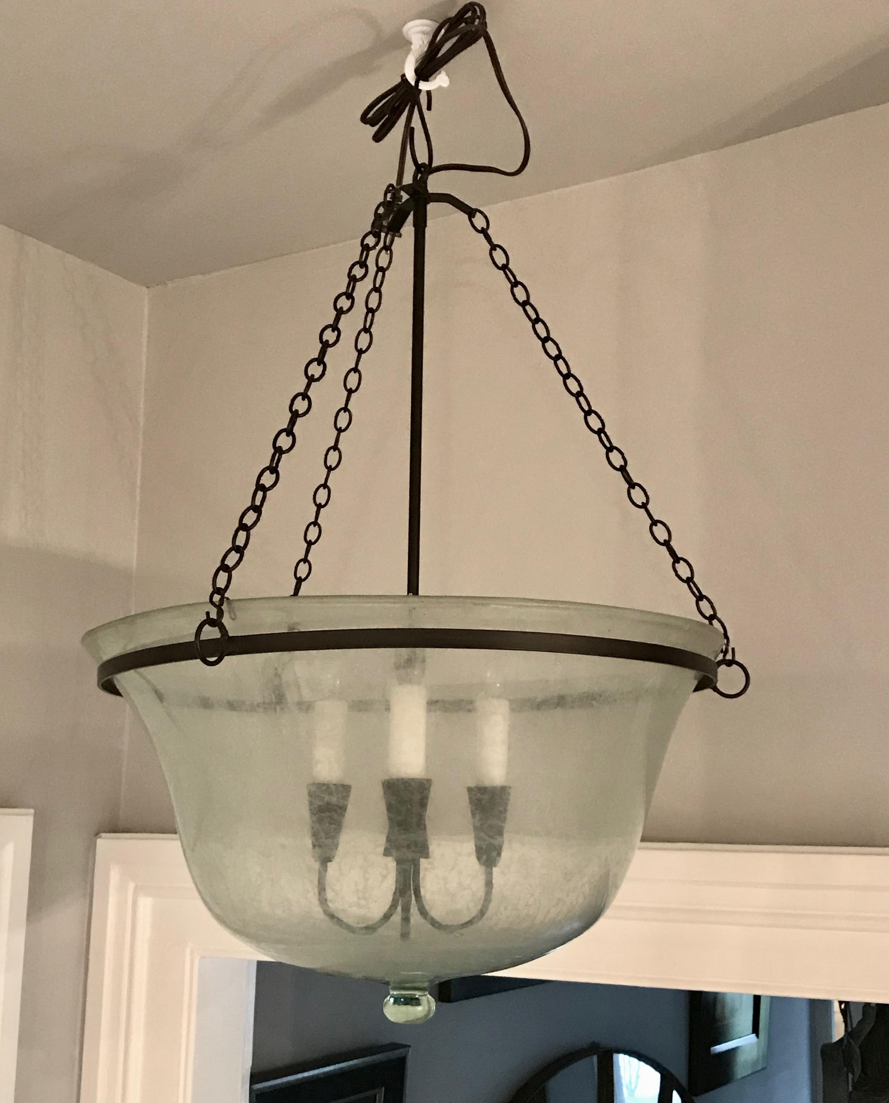 French 19th Century Hand Blown Glass Melon Cloche Hanging Light 3