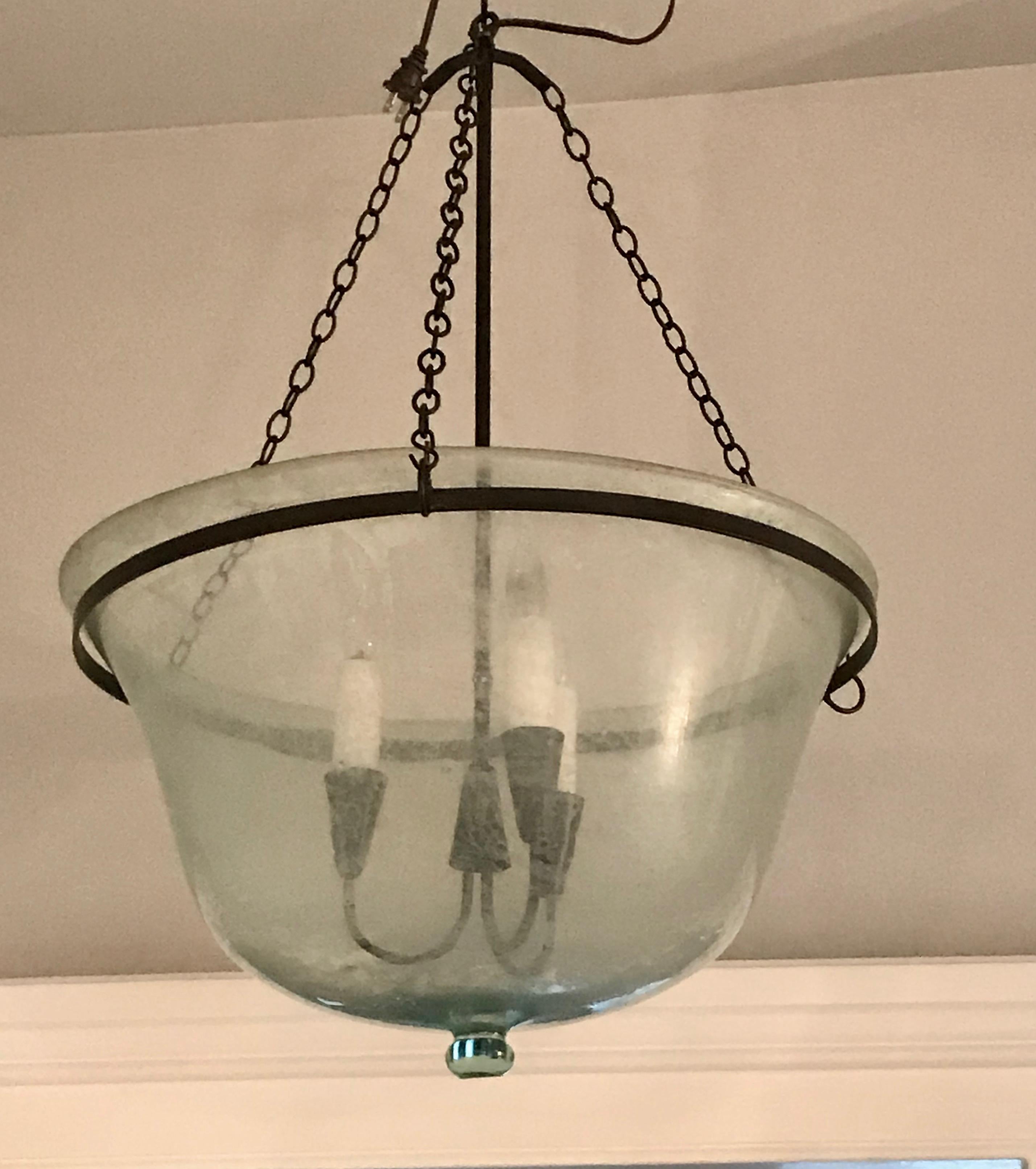 French 19th Century Hand Blown Glass Melon Cloche Hanging Light 4