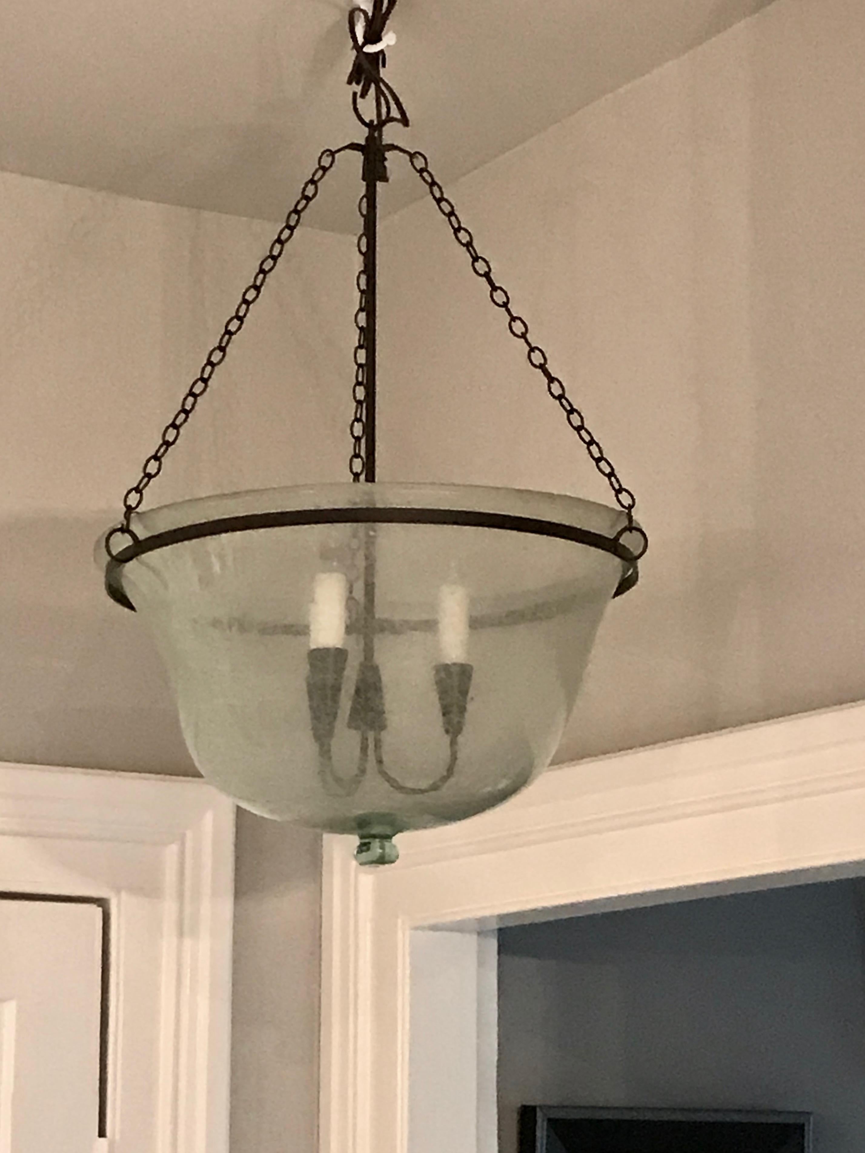 French 19th Century Hand Blown Glass Melon Cloche Hanging Light 5