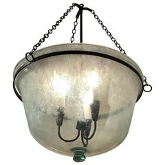 French 19th Century Handblown Glass Melon Cloche Hanging Light