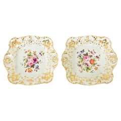 Platos de Porcelana Floral Franceses del Siglo XIX Pintados a Mano