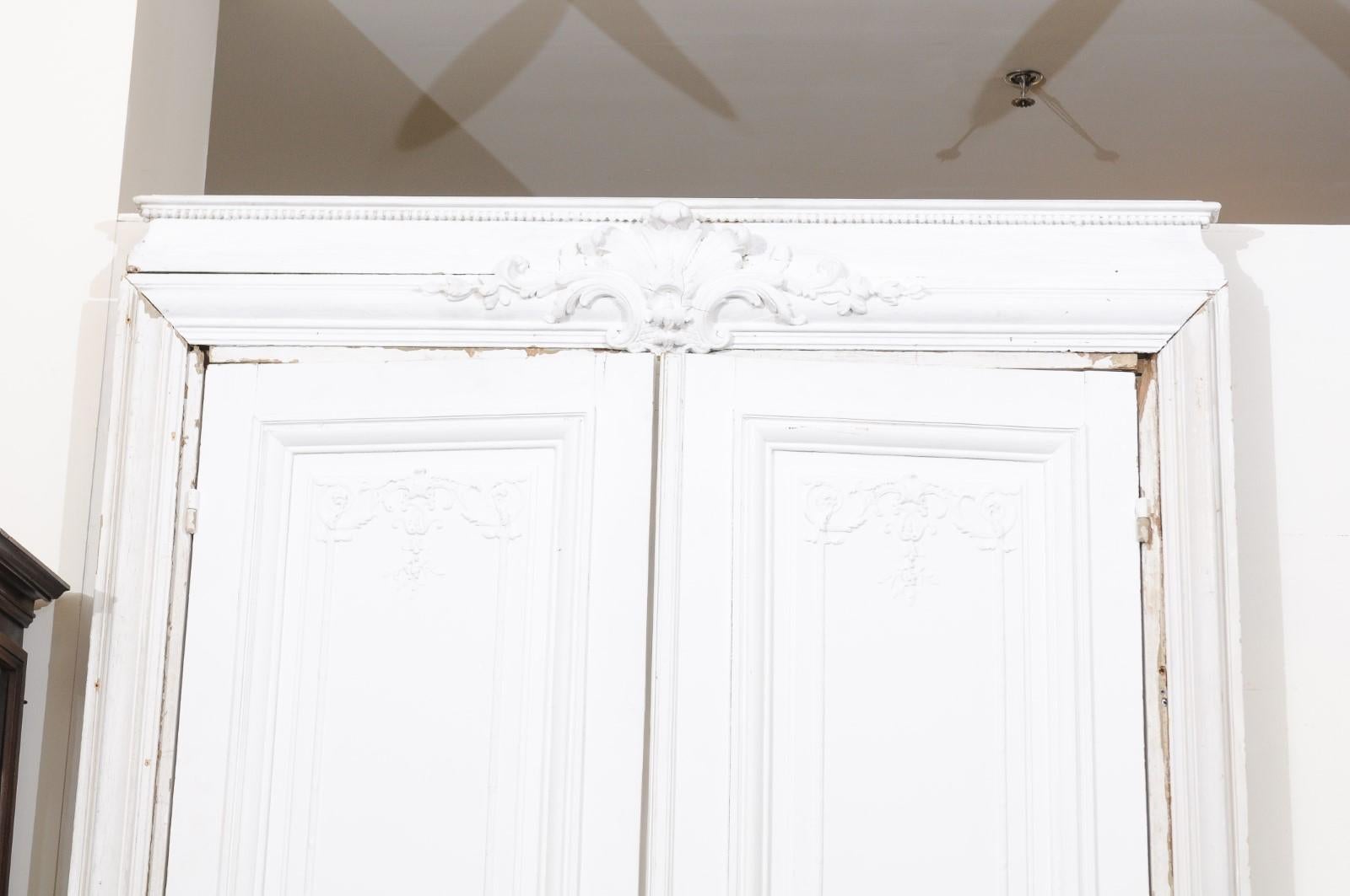 French 19th Century Haussmann Painted Doors with Carved Foliage Motifs 11