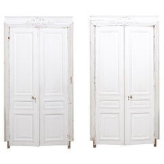 French 19th Century Haussmann Painted Doors with Carved Foliage Motifs