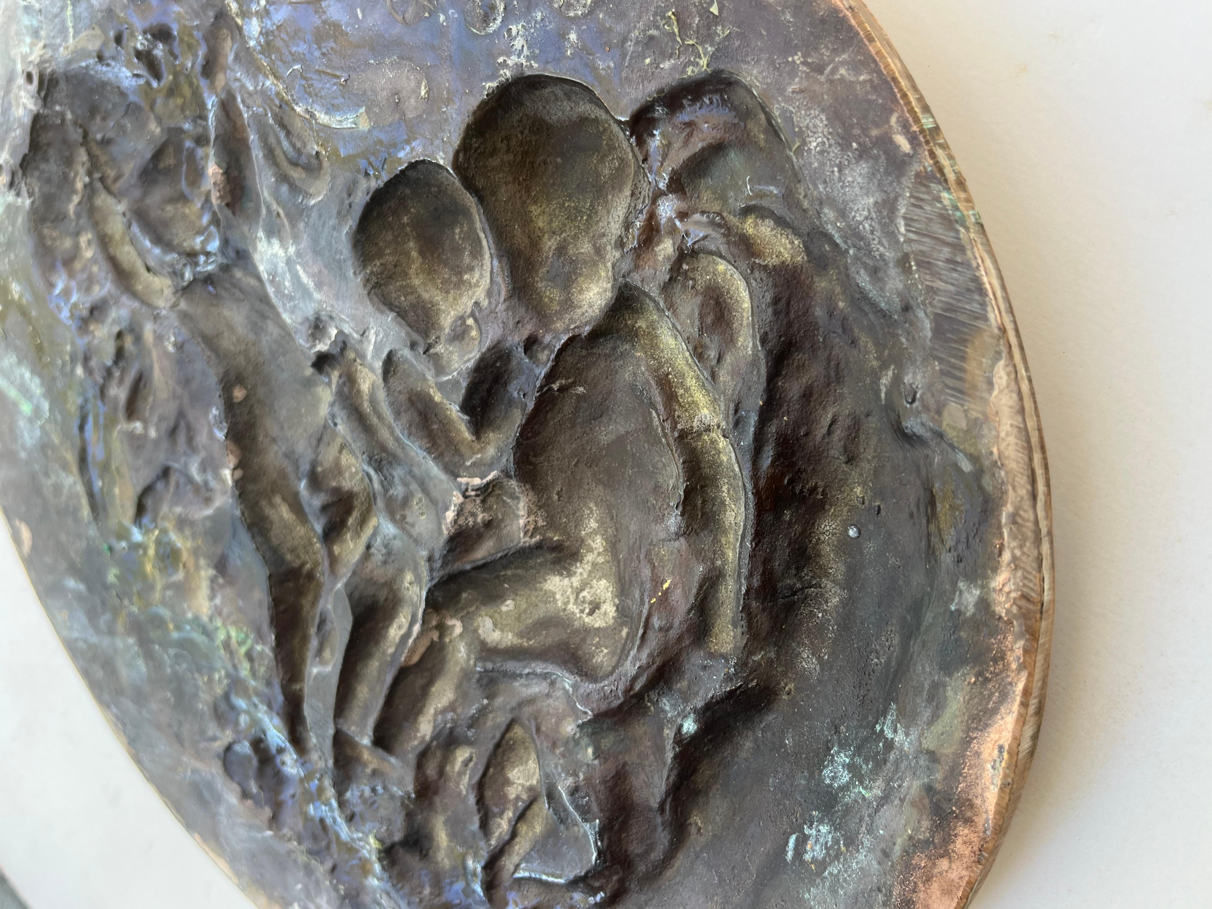 Targa a rilievo in bronzo pesante francese del XIX secolo con 3 cherubini in vendita 5