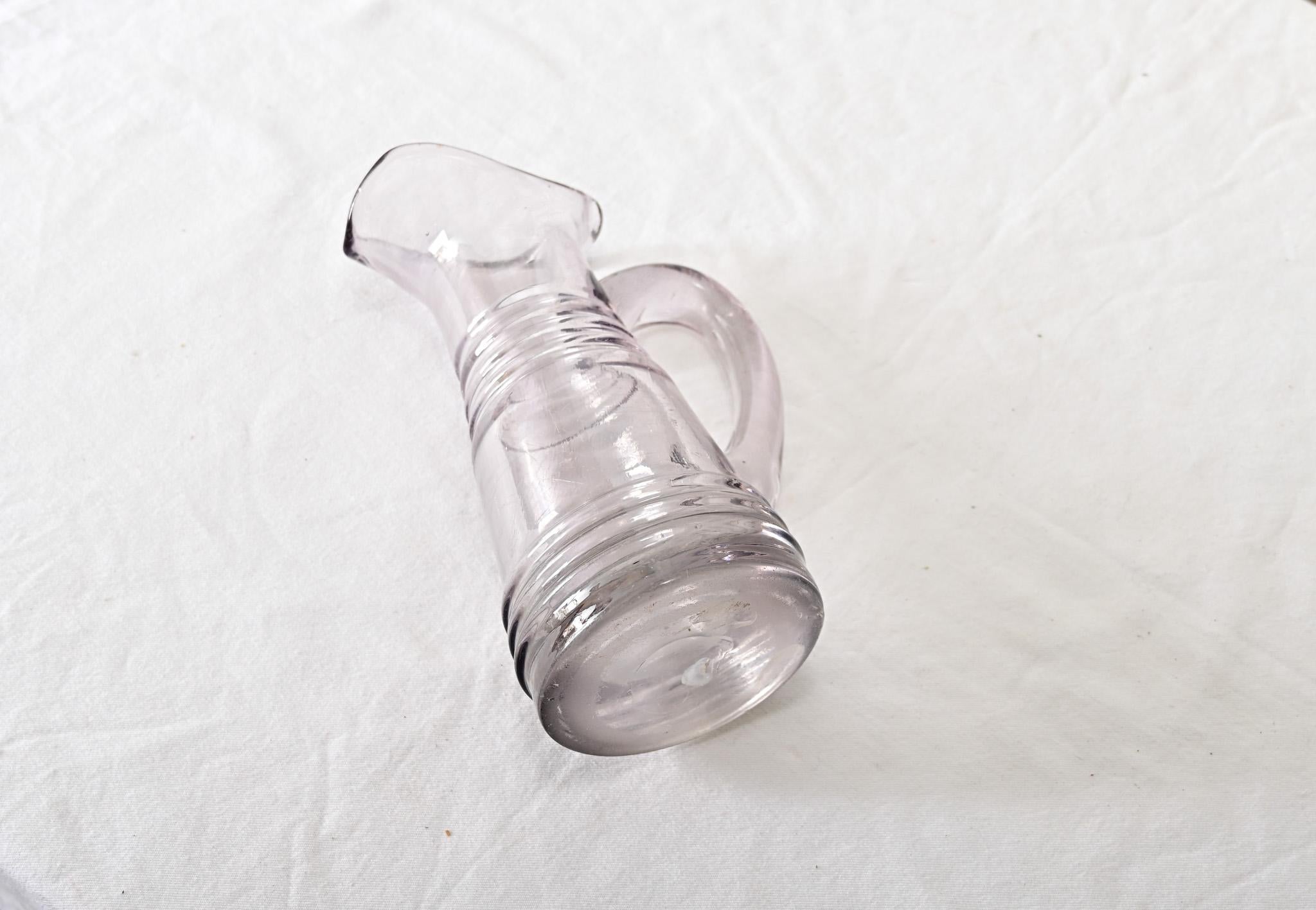French 19th Century Heavy Solid Glass Pitcher For Sale 1