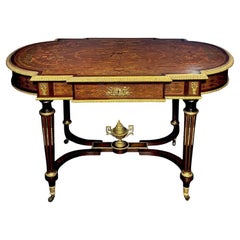 Antique French 19th Century Inlaid Table w/ Bronze Mounts