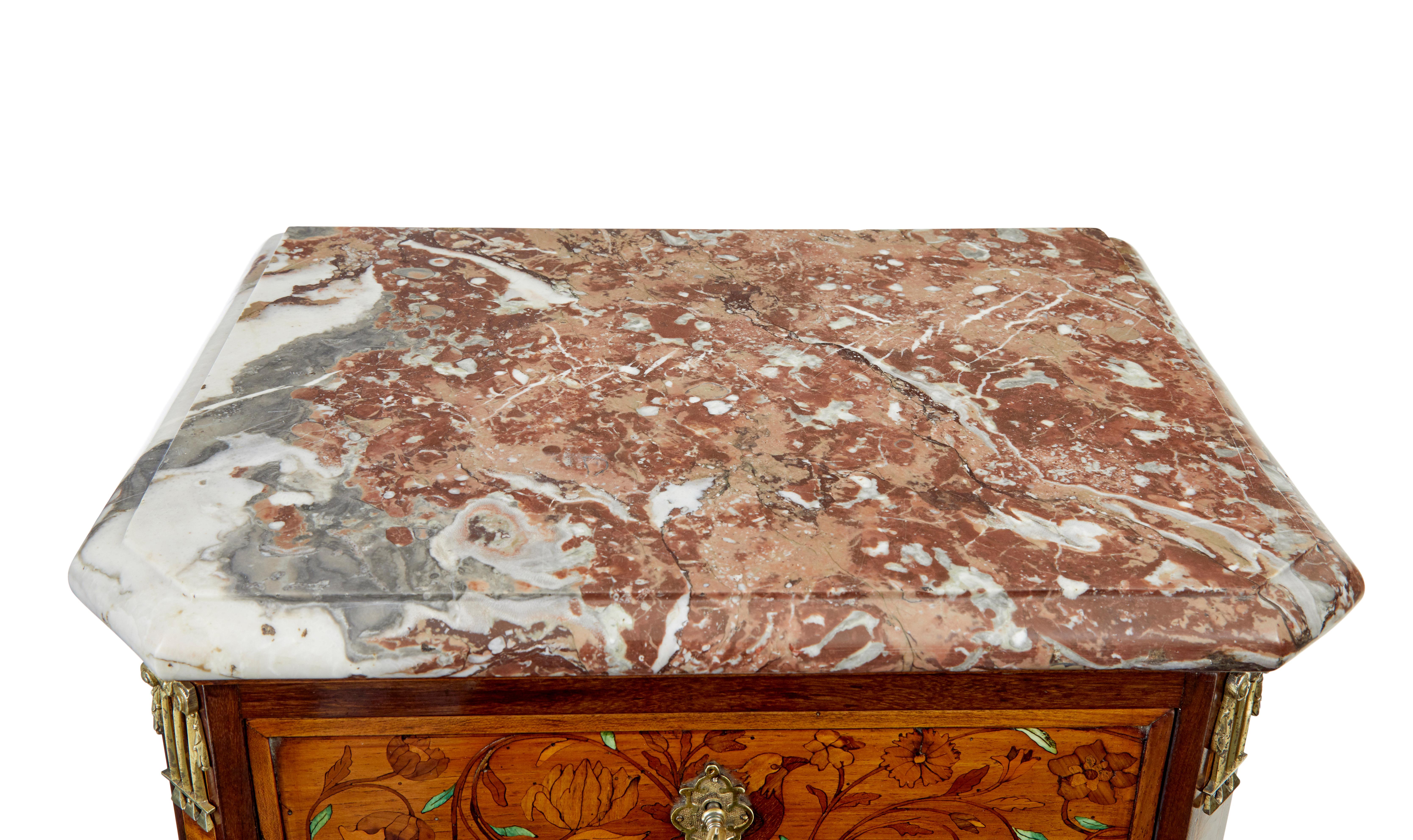 French 19th century inlaid walnut chest of drawers with marble top For Sale 3