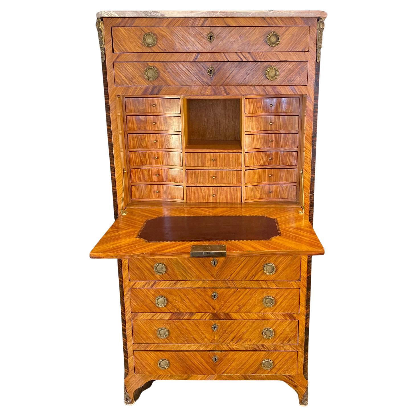 French 19th Century Inlaid Walnut Louis Philippe Fall Front Secretary