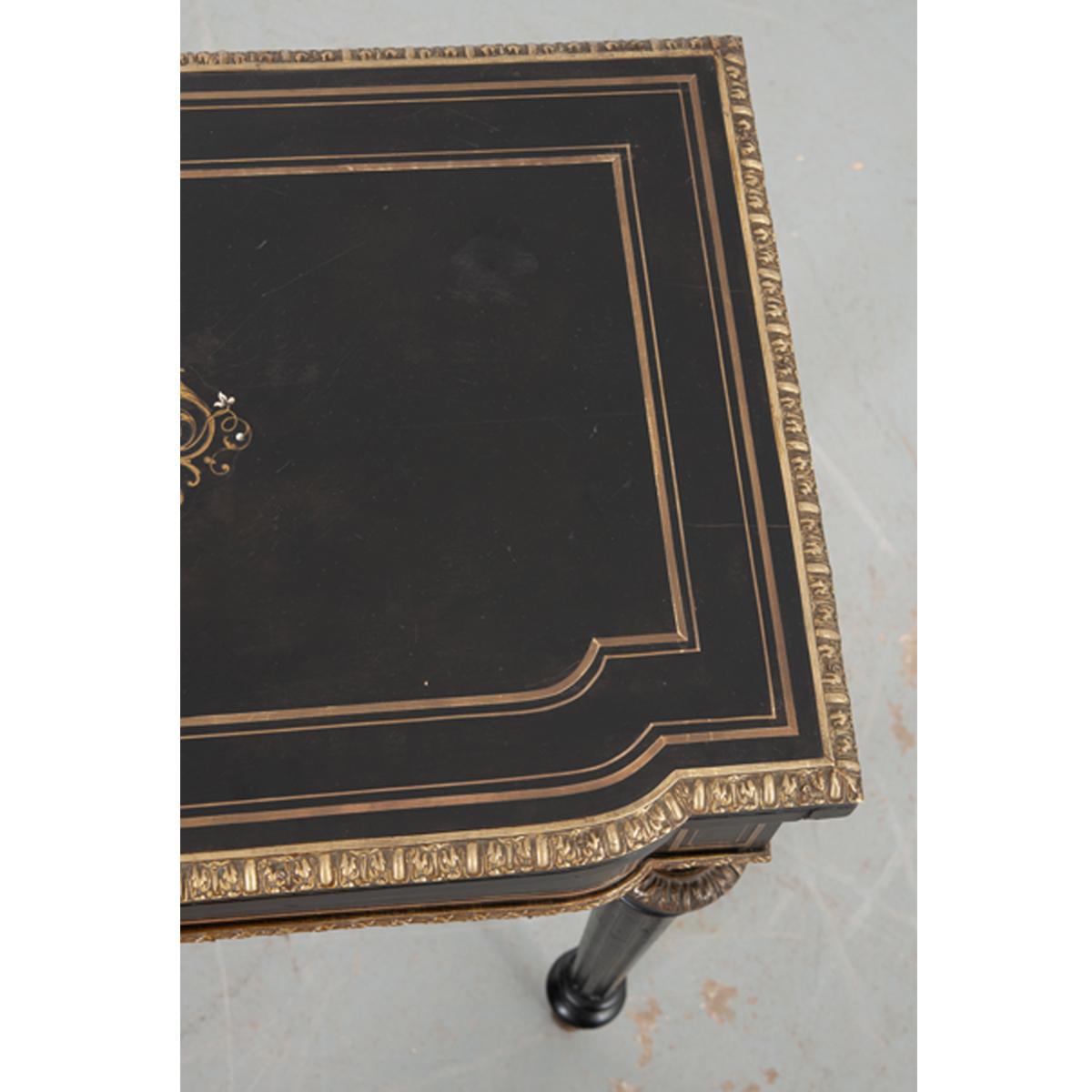Ébénisé Table à jeux en marqueterie et ébène du 19ème siècle en vente