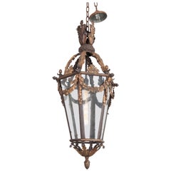 Antique French 19th Century Iron and Gilt-Brass Single-Light Lantern