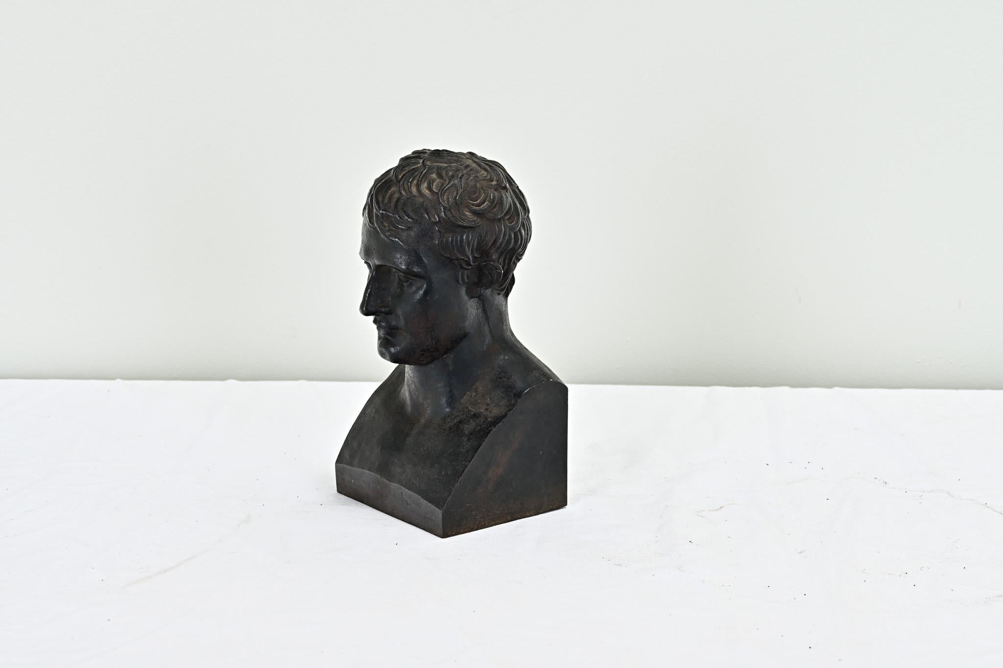 Hand-Crafted French 19th Century Iron Bust of a Man For Sale