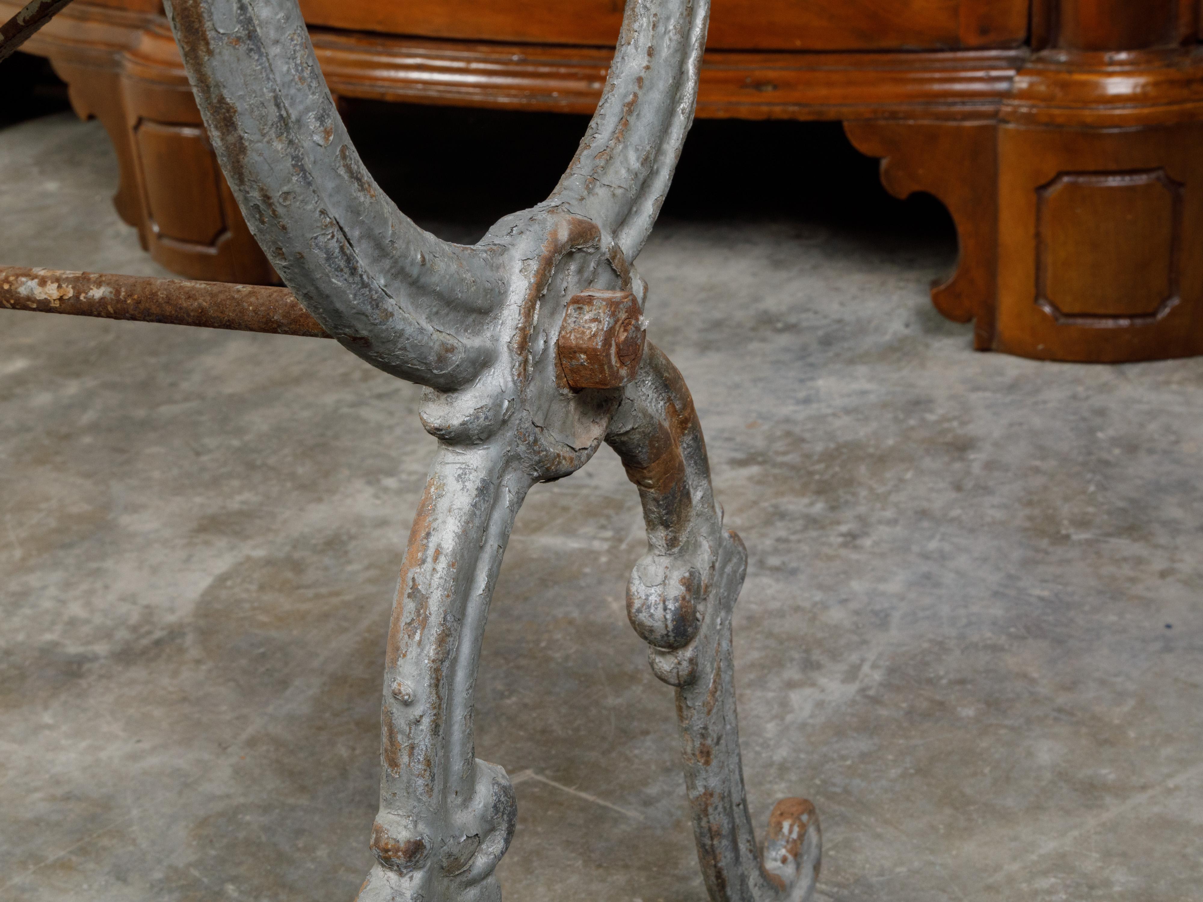 French 19th Century Iron Console Table with White Marble Top and X-Form Base For Sale 2