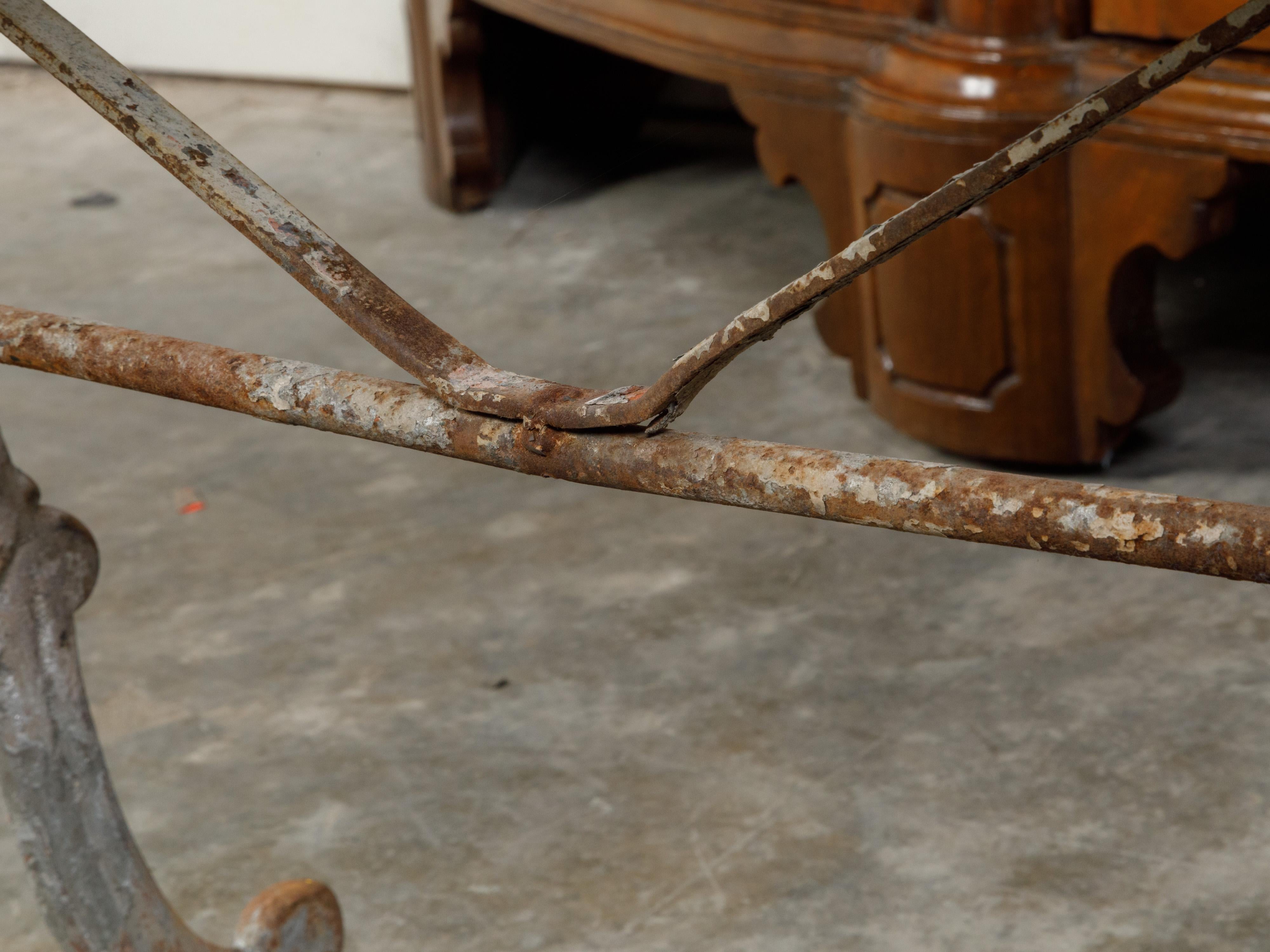 French 19th Century Iron Console Table with White Marble Top and X-Form Base For Sale 4